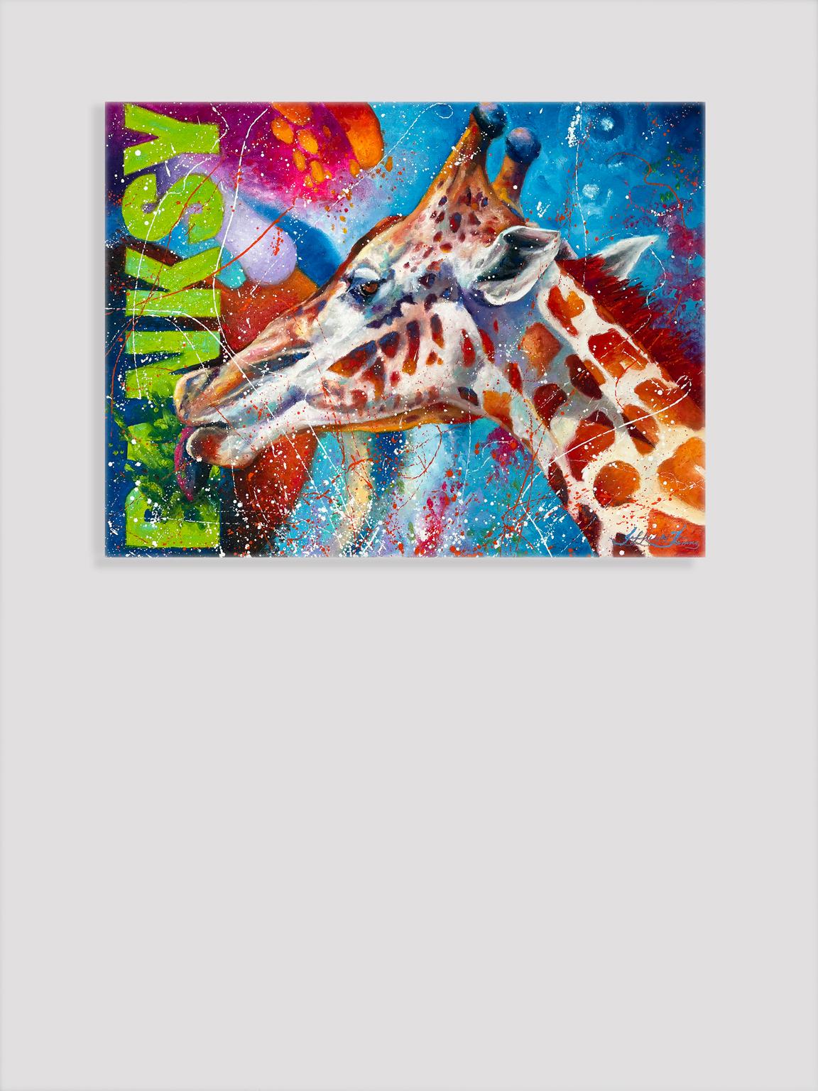 <p>Commentaires de l'artiste<br>L'artiste Jeff Fleming représente une approche fantaisiste de la façon dont une girafe pourrait déguster un mur de graffitis. 