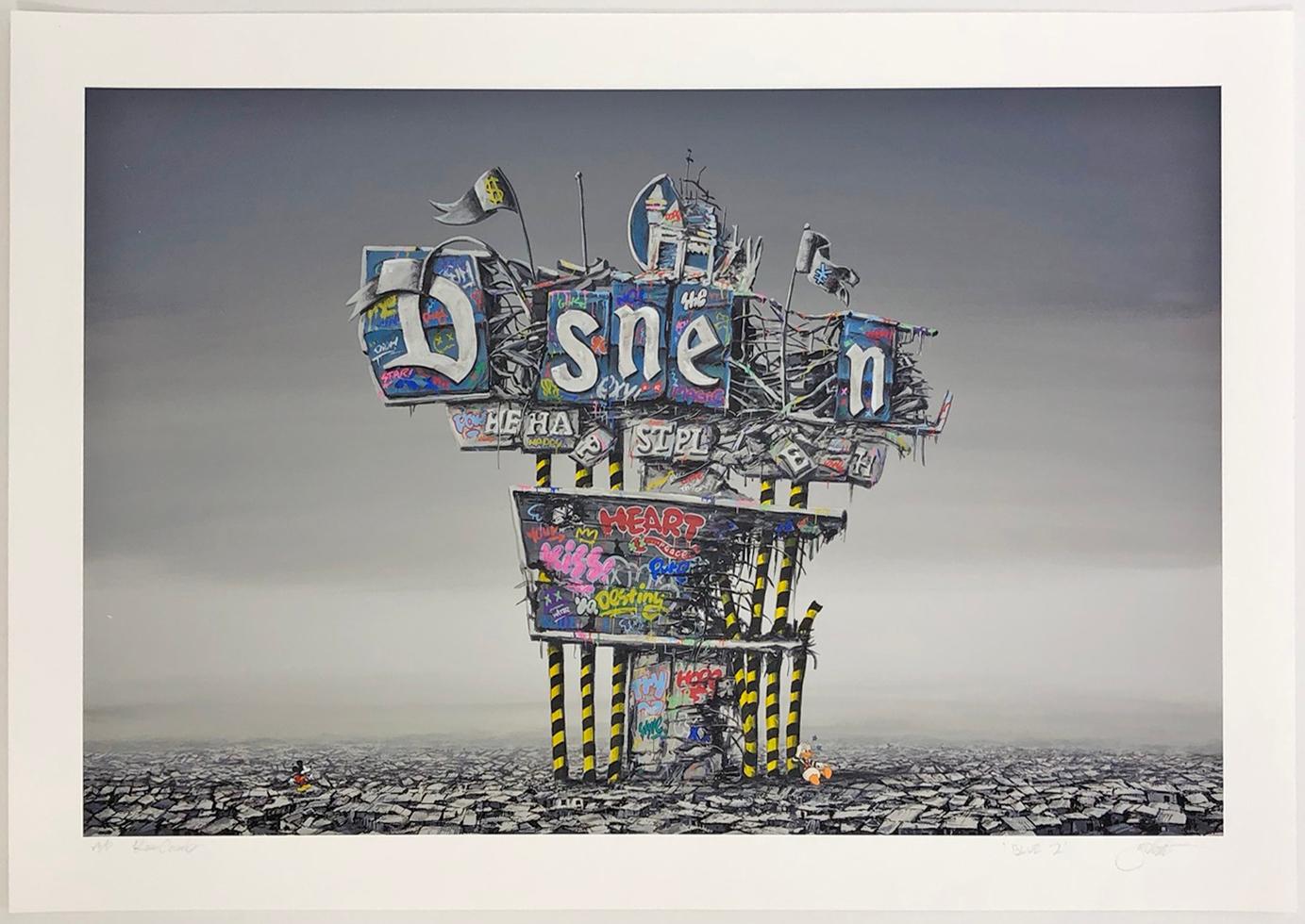 Jeff Gillette Figurative Print - RUINED SIGN (EMBELLISHED ROAMCOACH COLLAB)