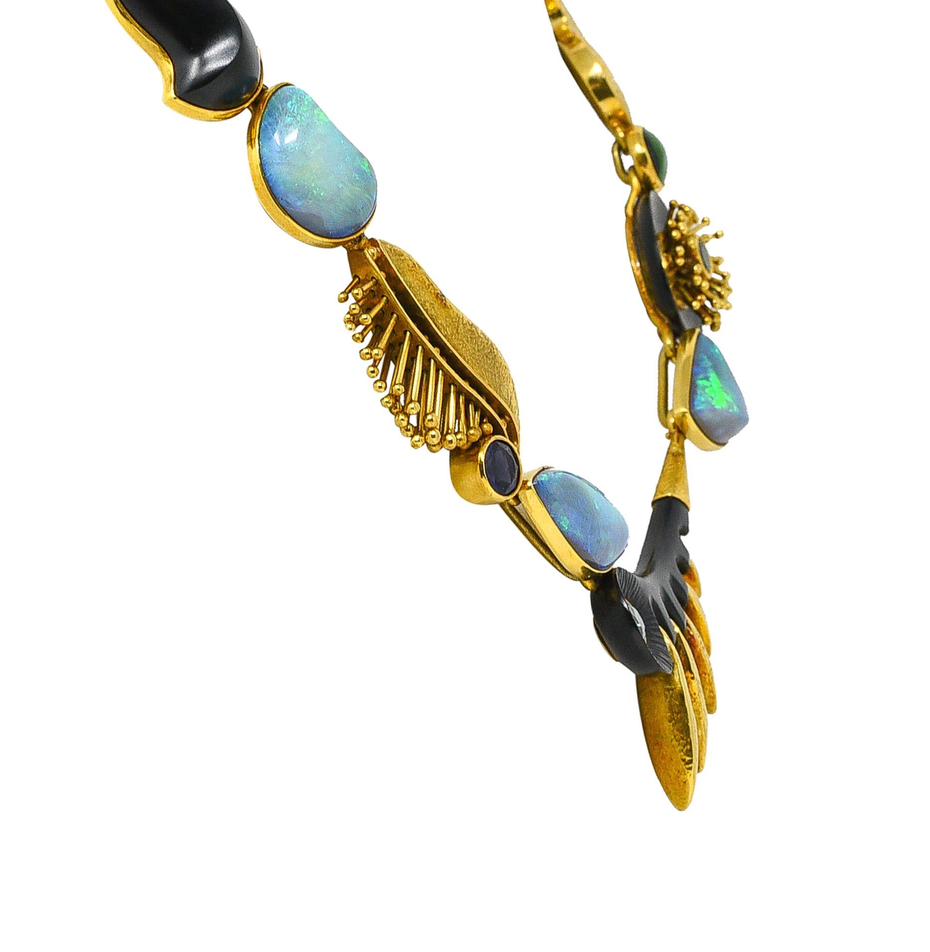 Contemporary Jeff Glode Wise Opal Sapphire Tourmaline Peridot Ebony 18 Karat Yellow Necklace