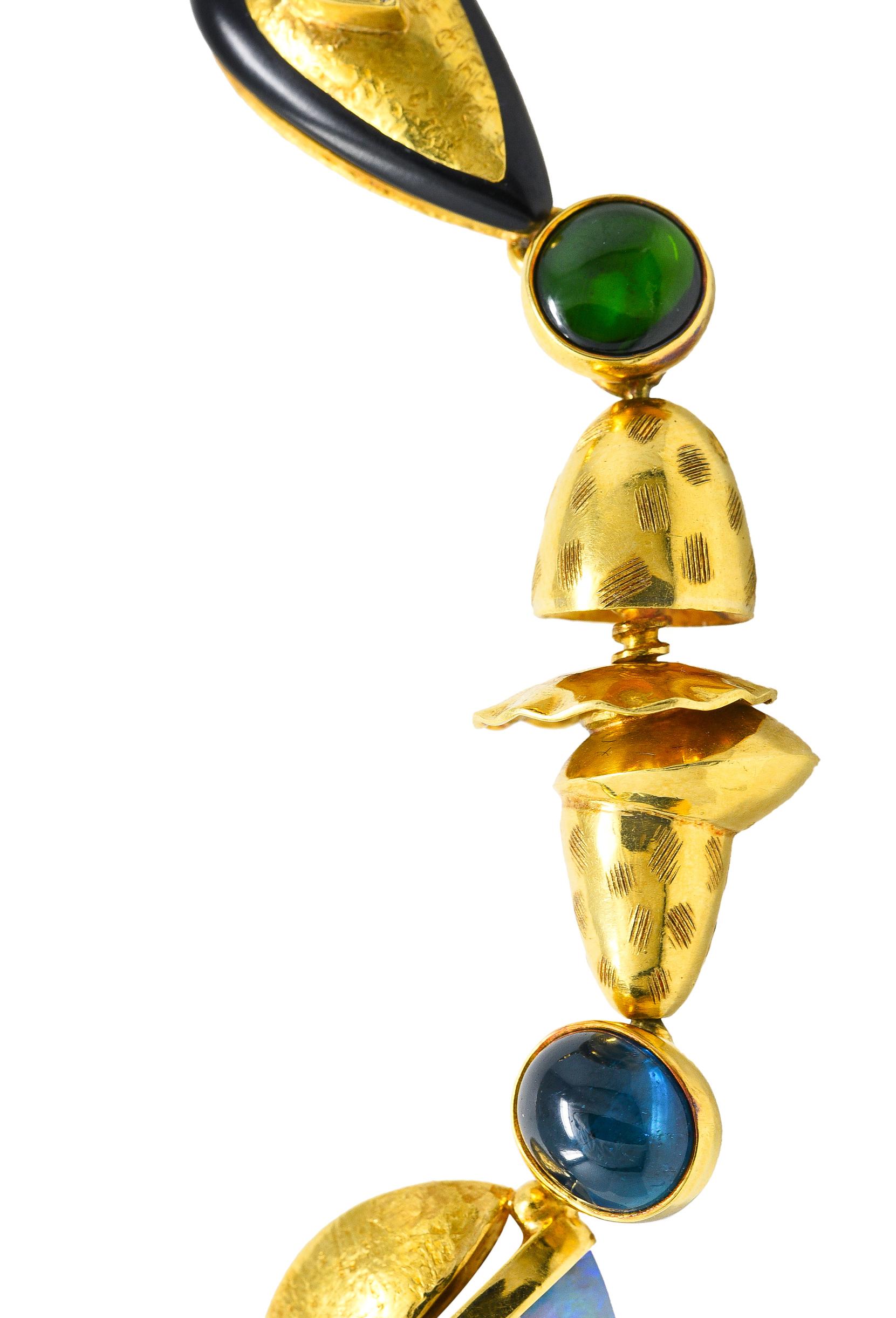 Jeff Glode Wise Opal Sapphire Tourmaline Peridot Ebony 18 Karat Yellow Necklace 1