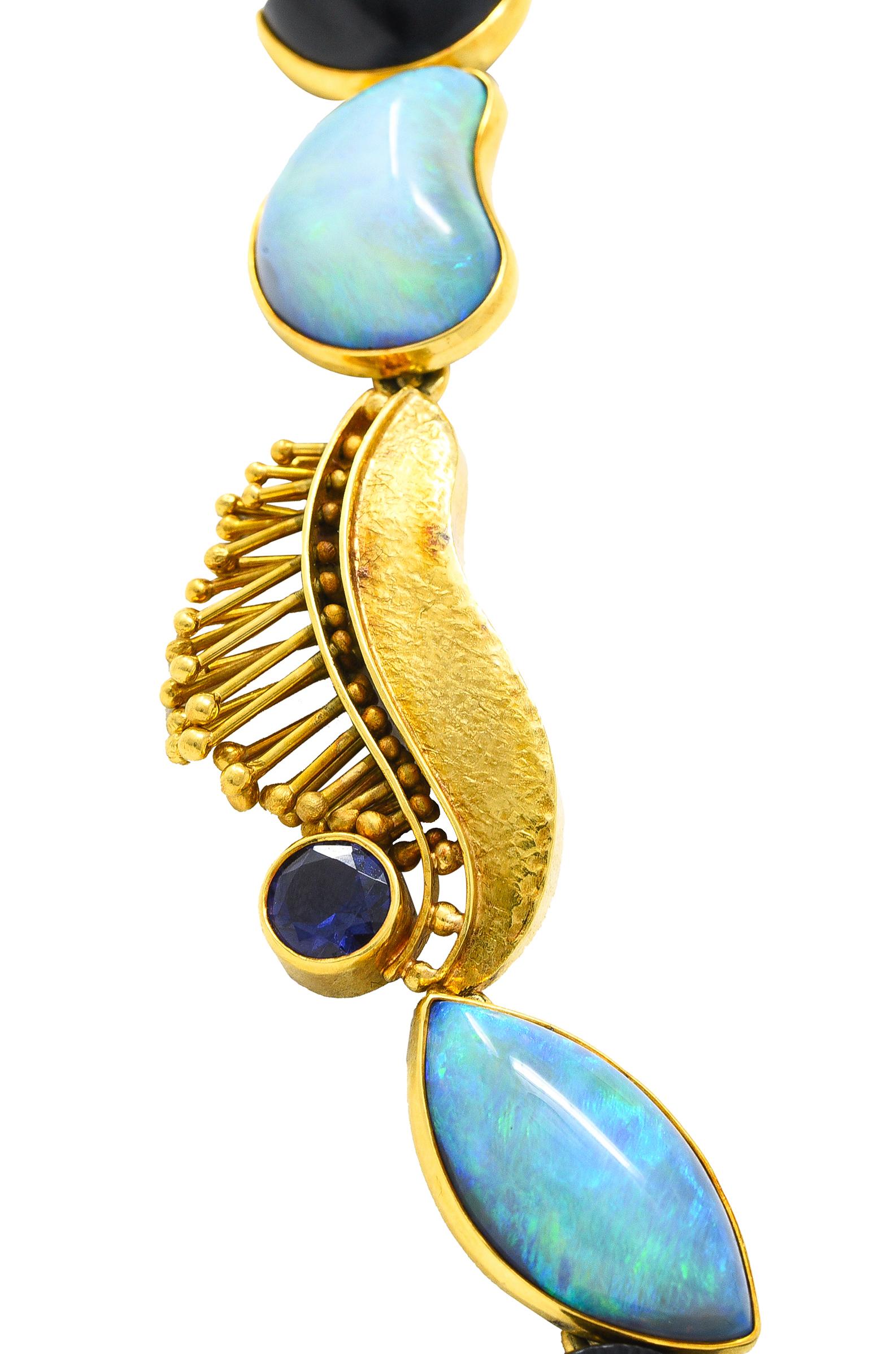 Jeff Glode Wise Opal Sapphire Tourmaline Peridot Ebony 18 Karat Yellow Necklace 2