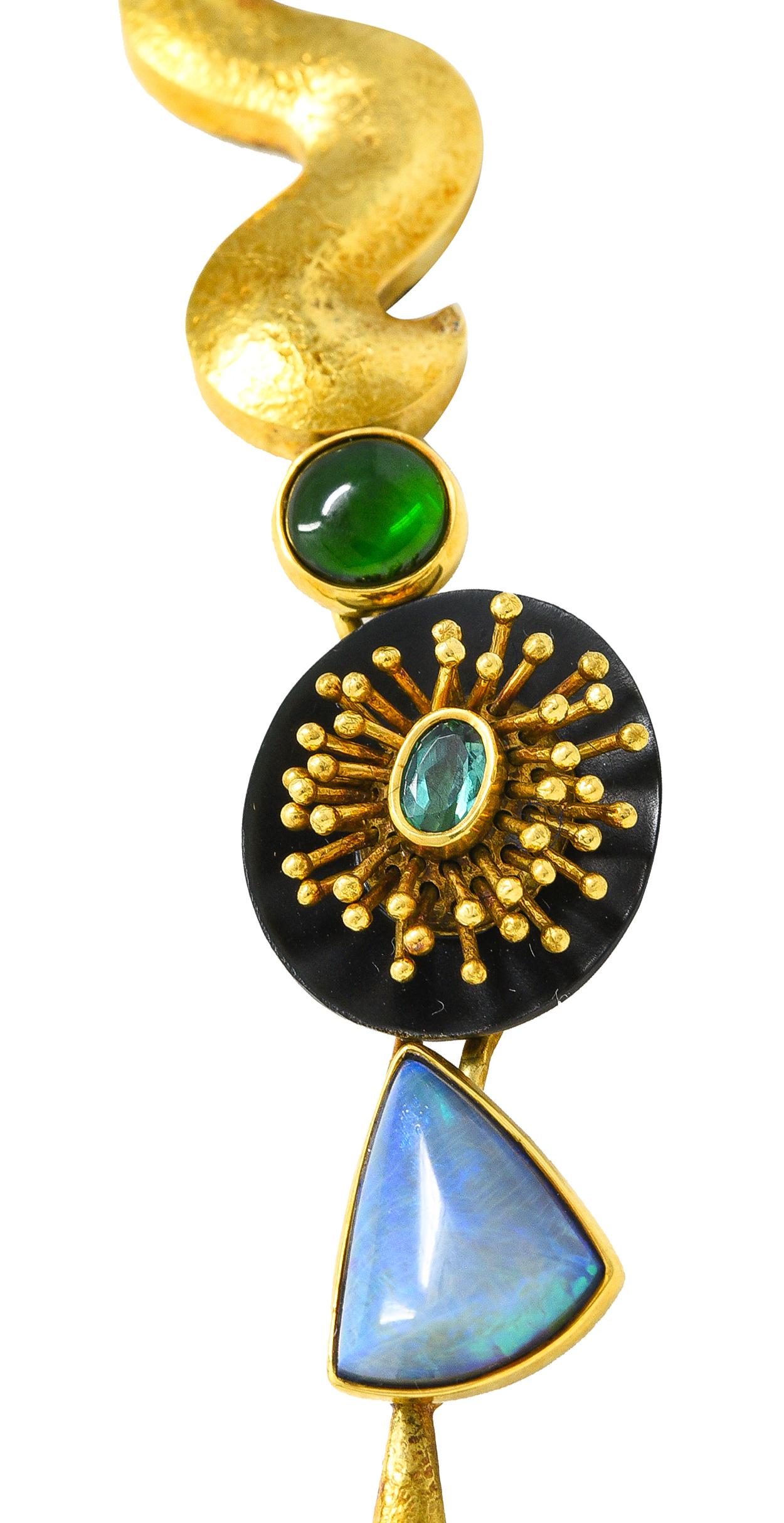 Jeff Glode Wise Opal Sapphire Tourmaline Peridot Ebony 18 Karat Yellow Necklace 3
