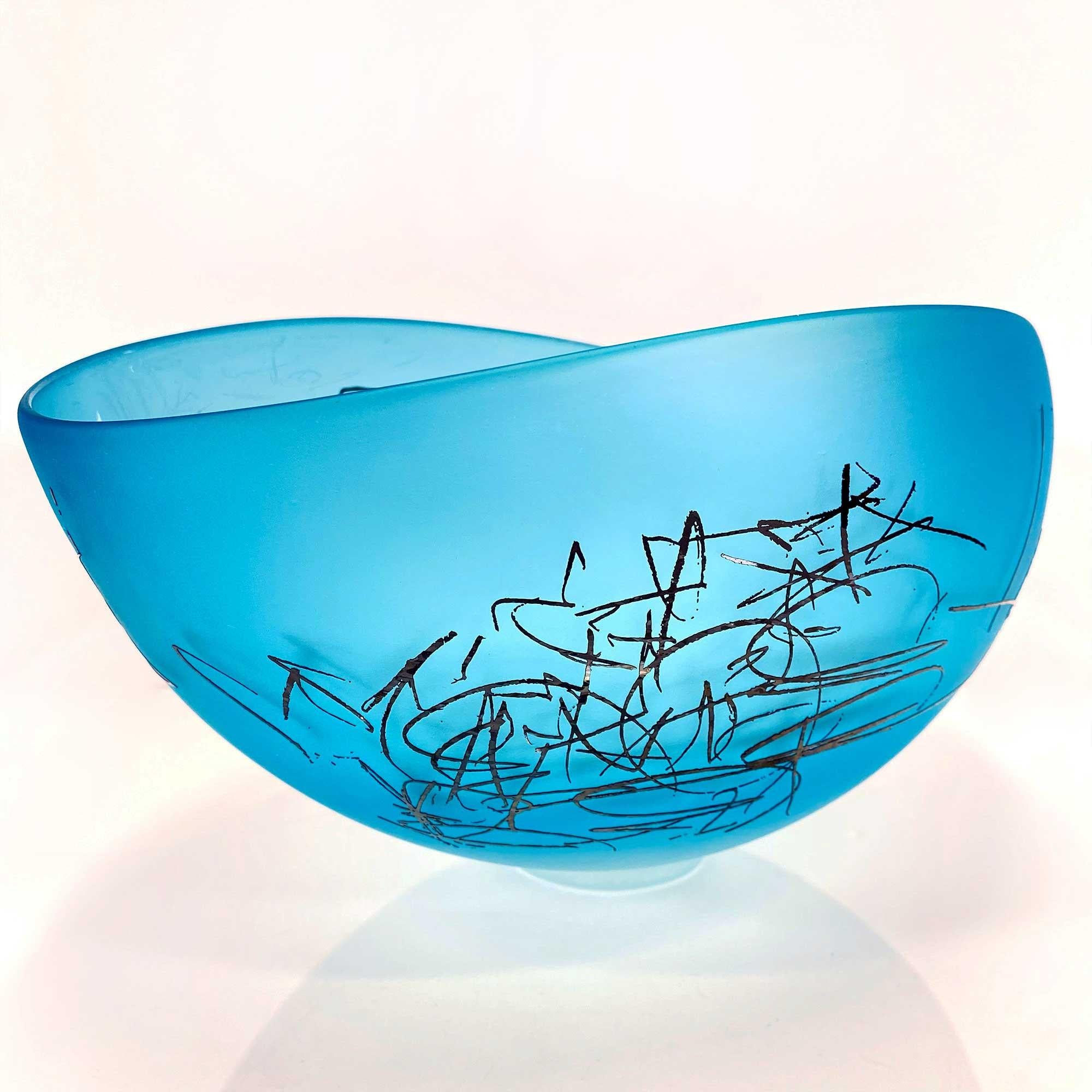 Copper Blue Scribe Bowl - Sculpture by Jeff Goodman Studio