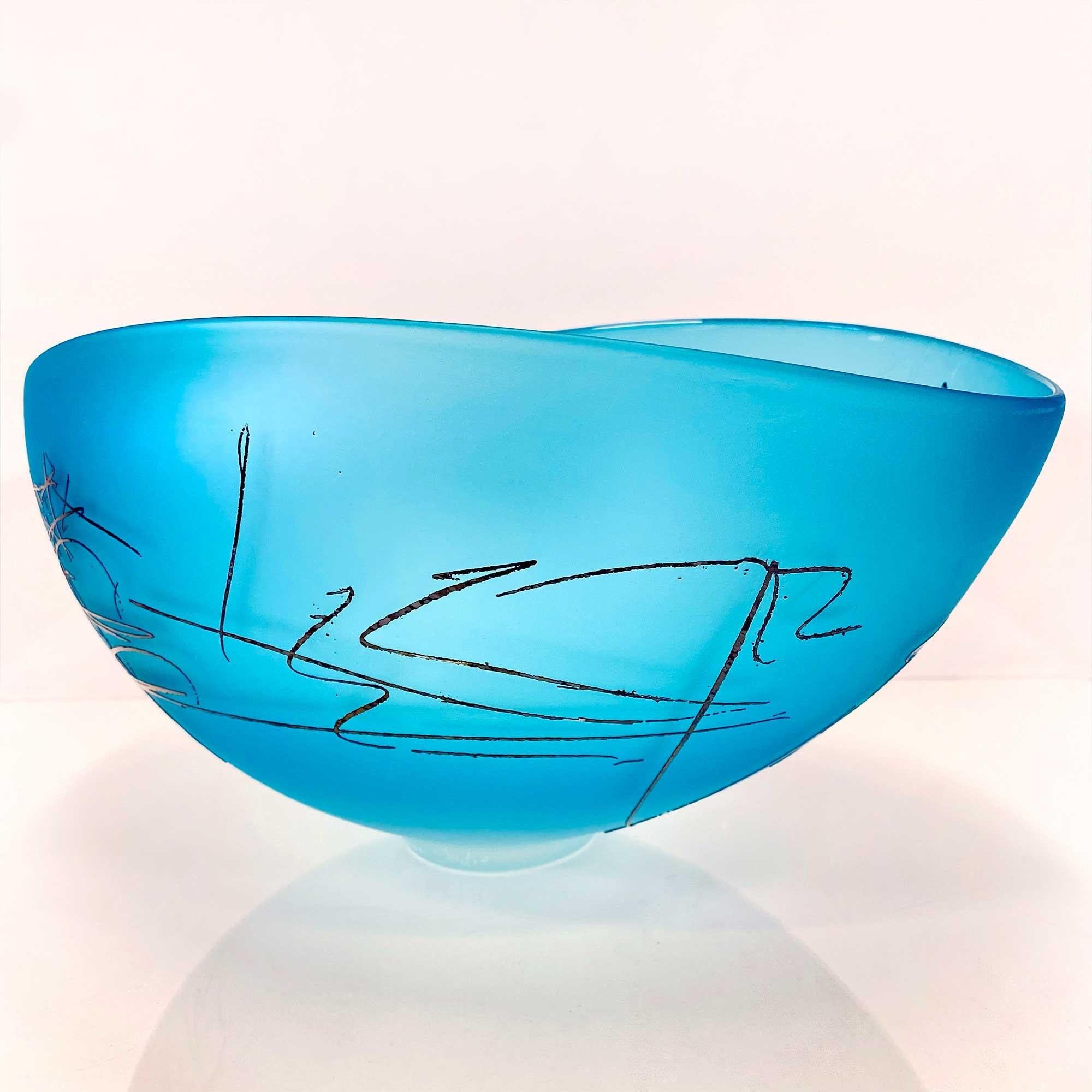 Copper Blue Scribe Bowl - Abstract Sculpture by Jeff Goodman Studio