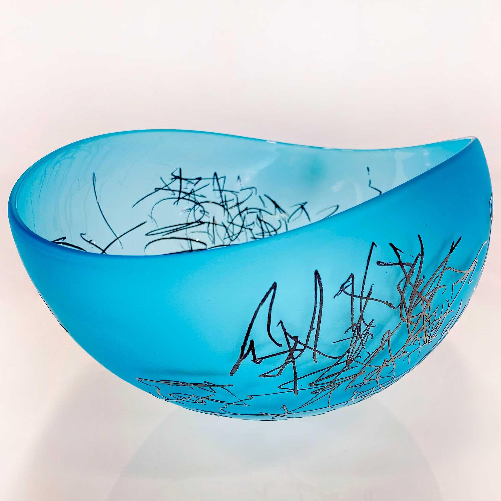 Copper Blue Scribe Bowl - Gray Abstract Sculpture by Jeff Goodman Studio