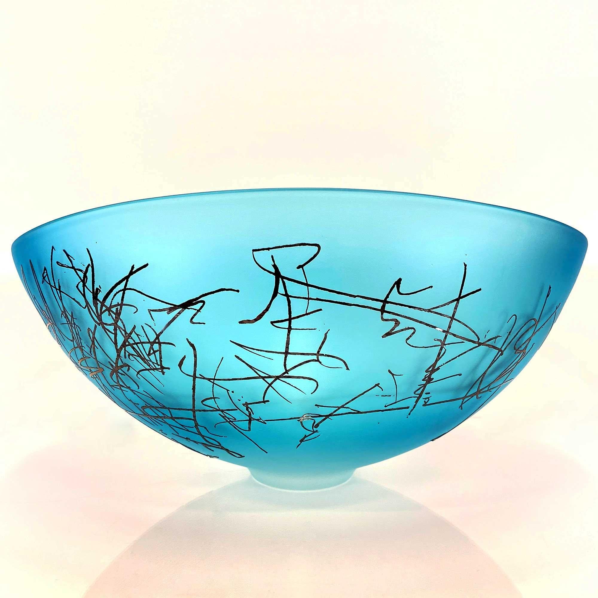 Jeff Goodman Studio Abstract Sculpture - Copper Blue Scribe Bowl