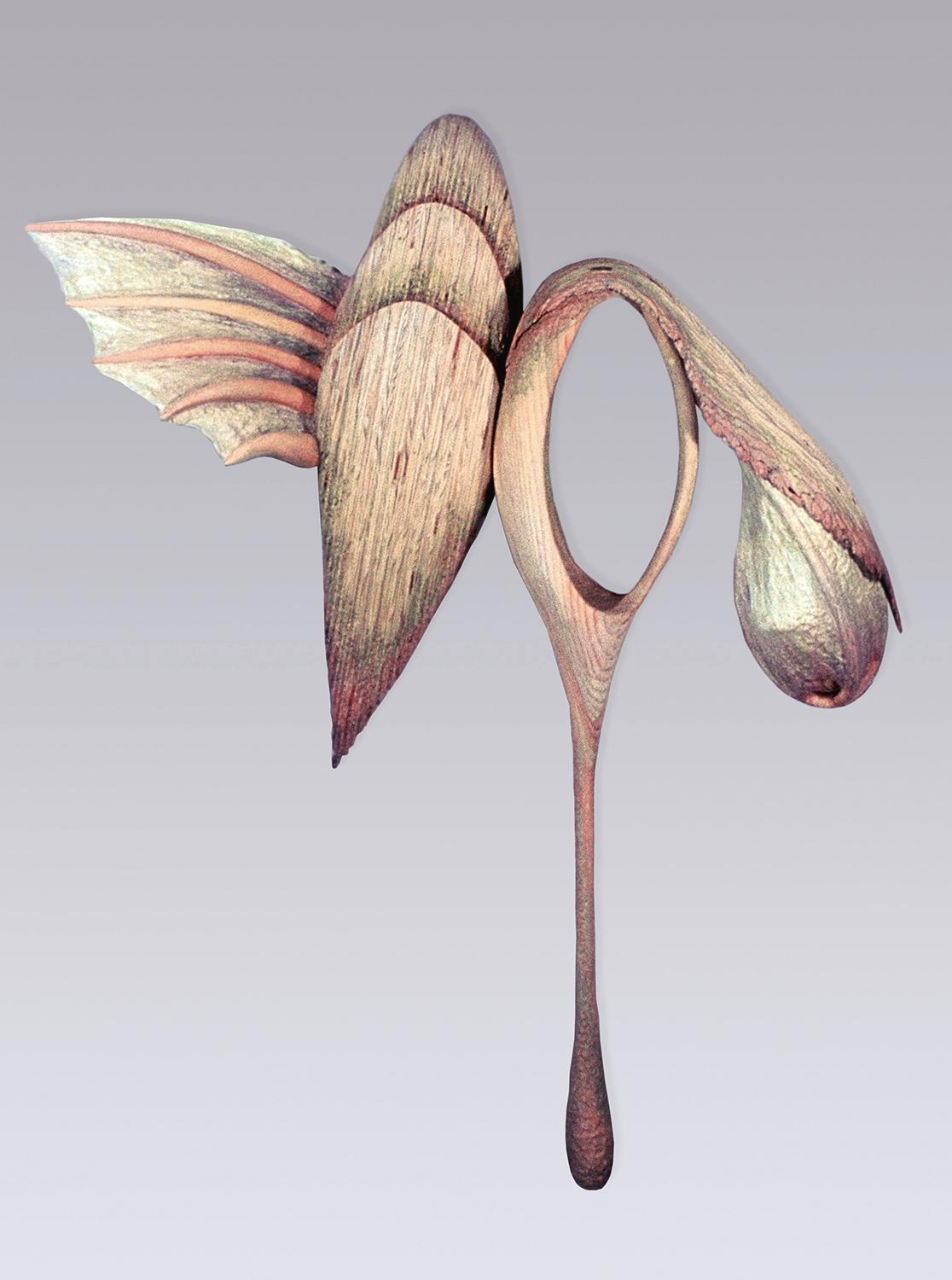 "Birdseye", scultura in legno appesa alla parete