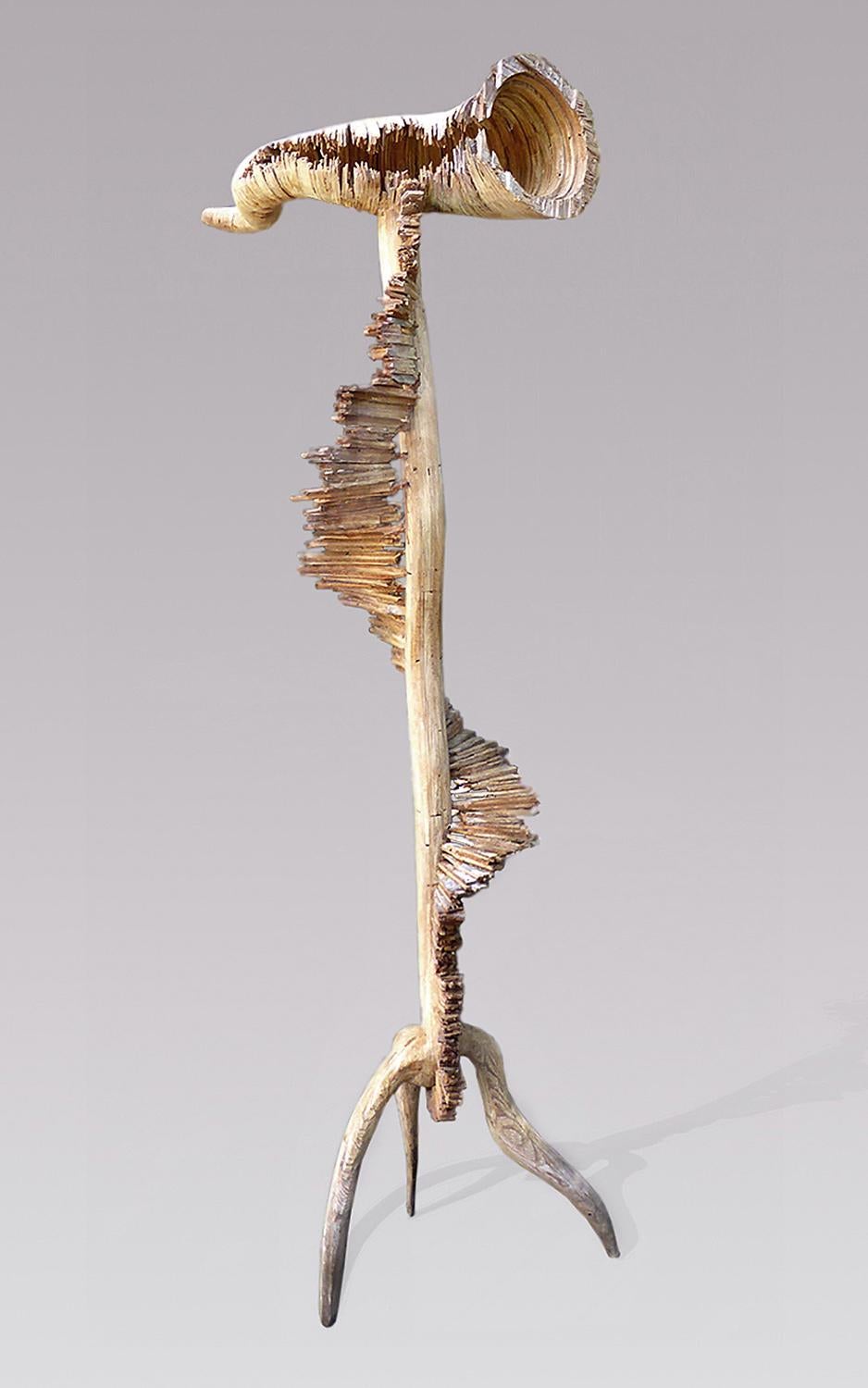 Jeff Key Abstract Sculpture - "Heed -- Do You Hear the Warning?" free-standing wood sculpture 