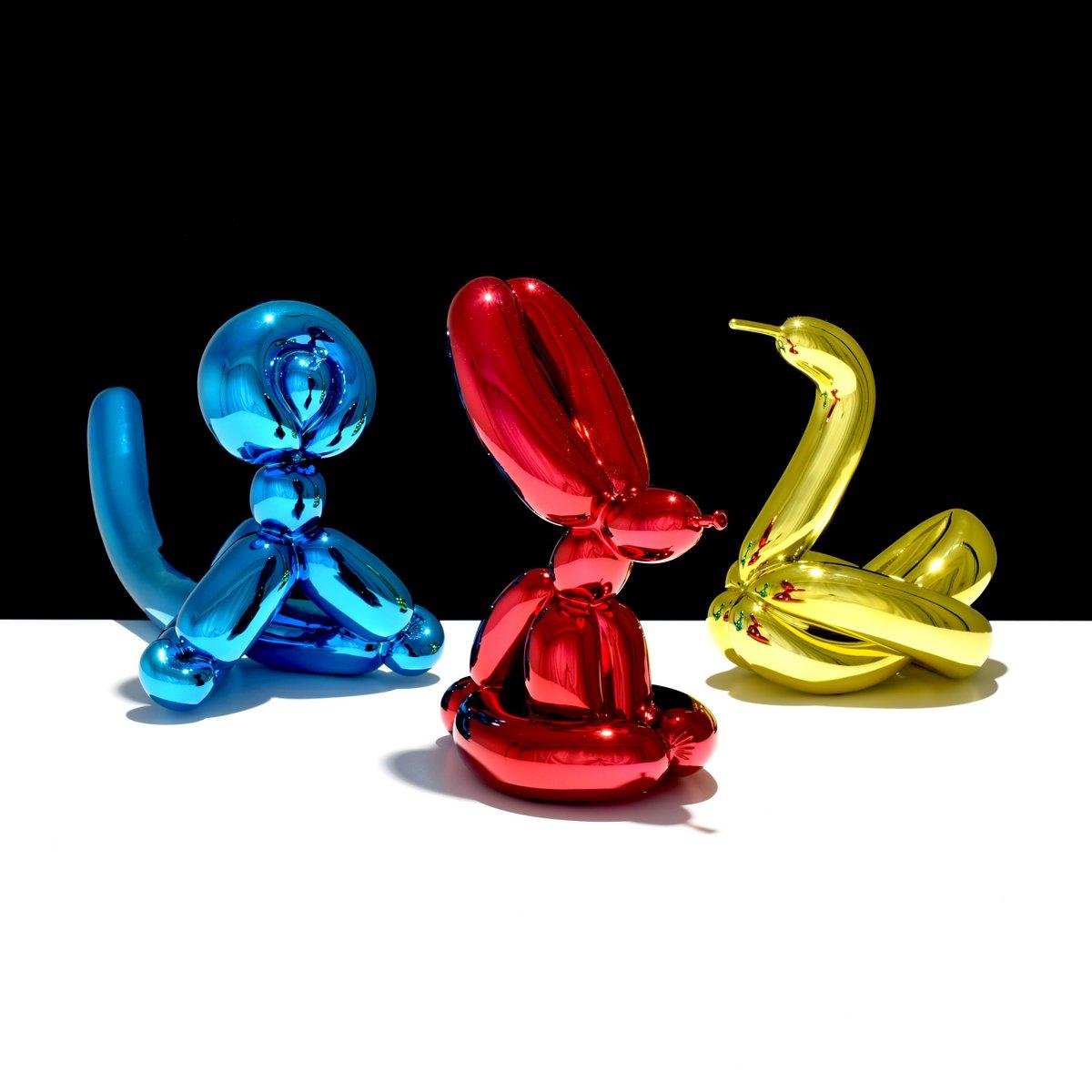 French Jeff Koons Balloon Rabbit/Monkey/Swan Sculptures, Set of 3 For Sale