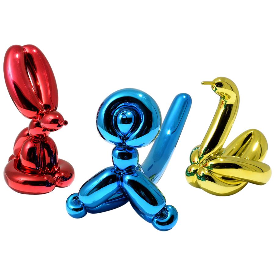 Jeff Koons Balloon Rabbit/Monkey/Swan Sculptures, Set of 3 For Sale
