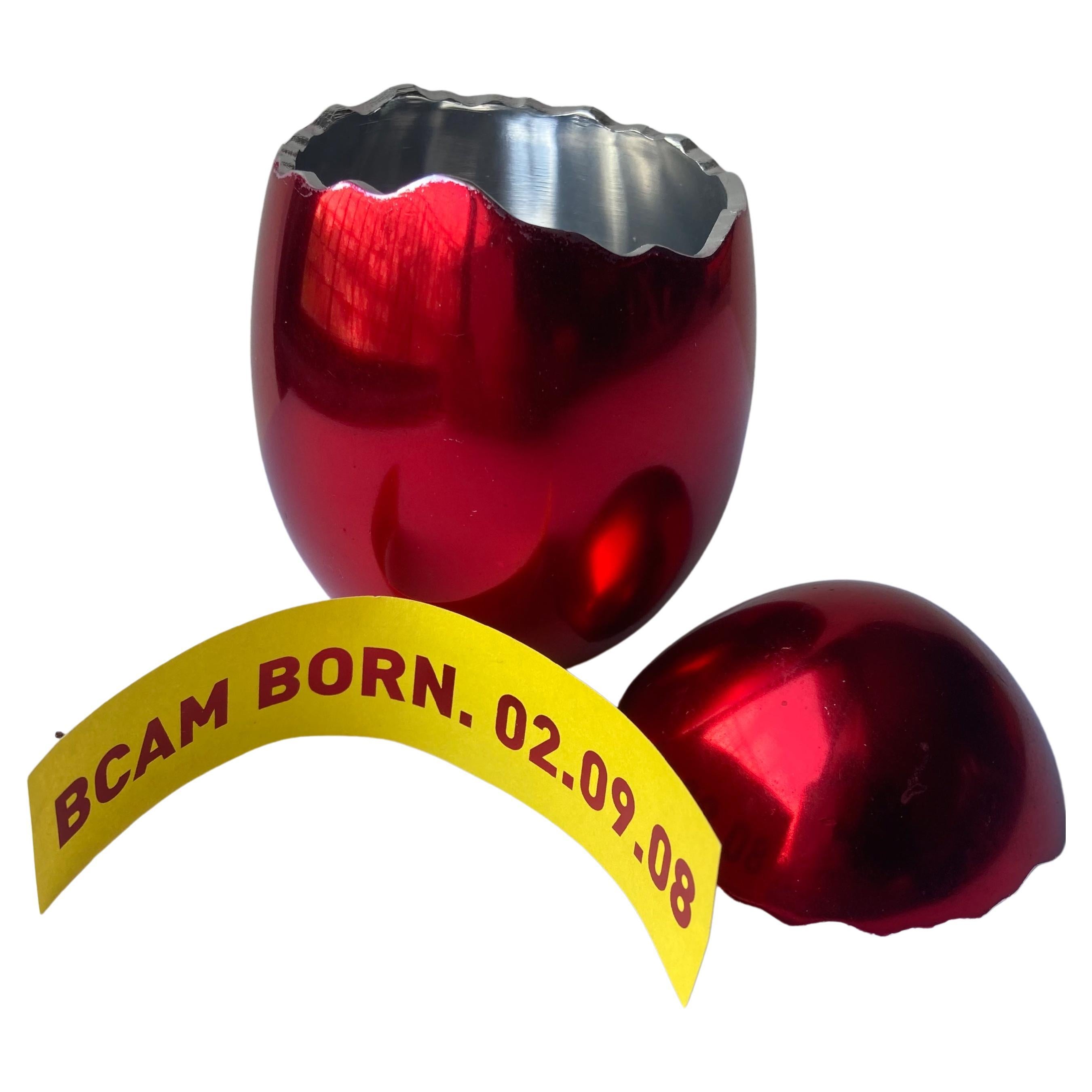Jeff Koons "Cracked Egg Red"Aluminum/Sculpture/Box,with Yellow,Birth Certificate