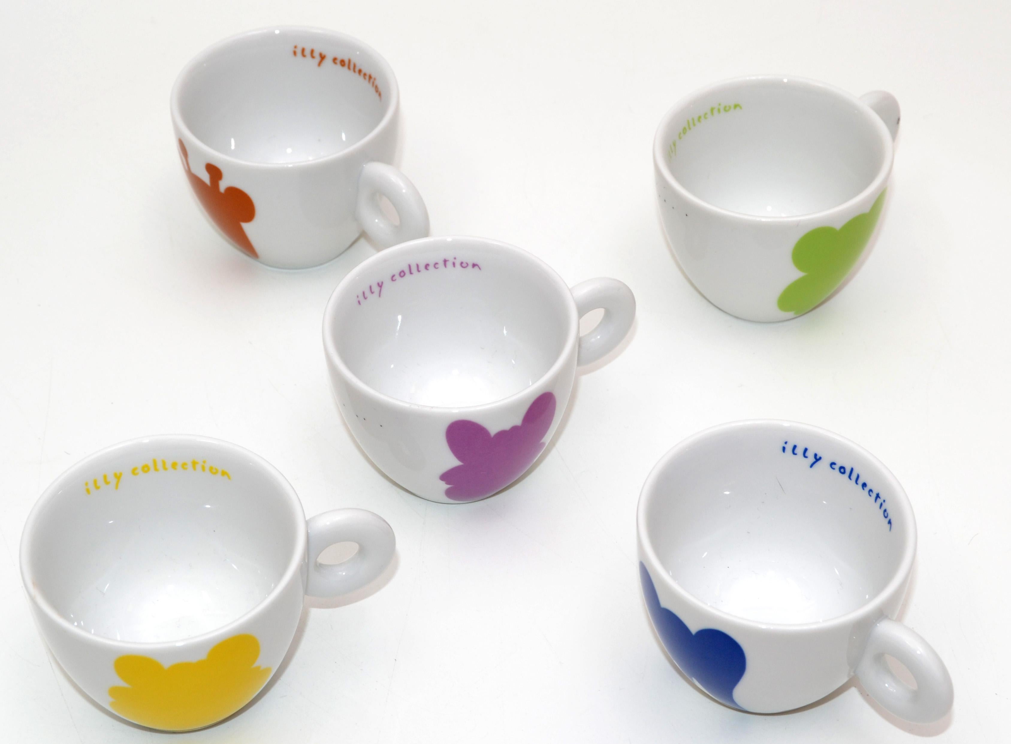 Jeff Koons Illy Collection Pop Art Espresso Set of 5 Porcelain by Rosenthal 2001 In Good Condition For Sale In Miami, FL