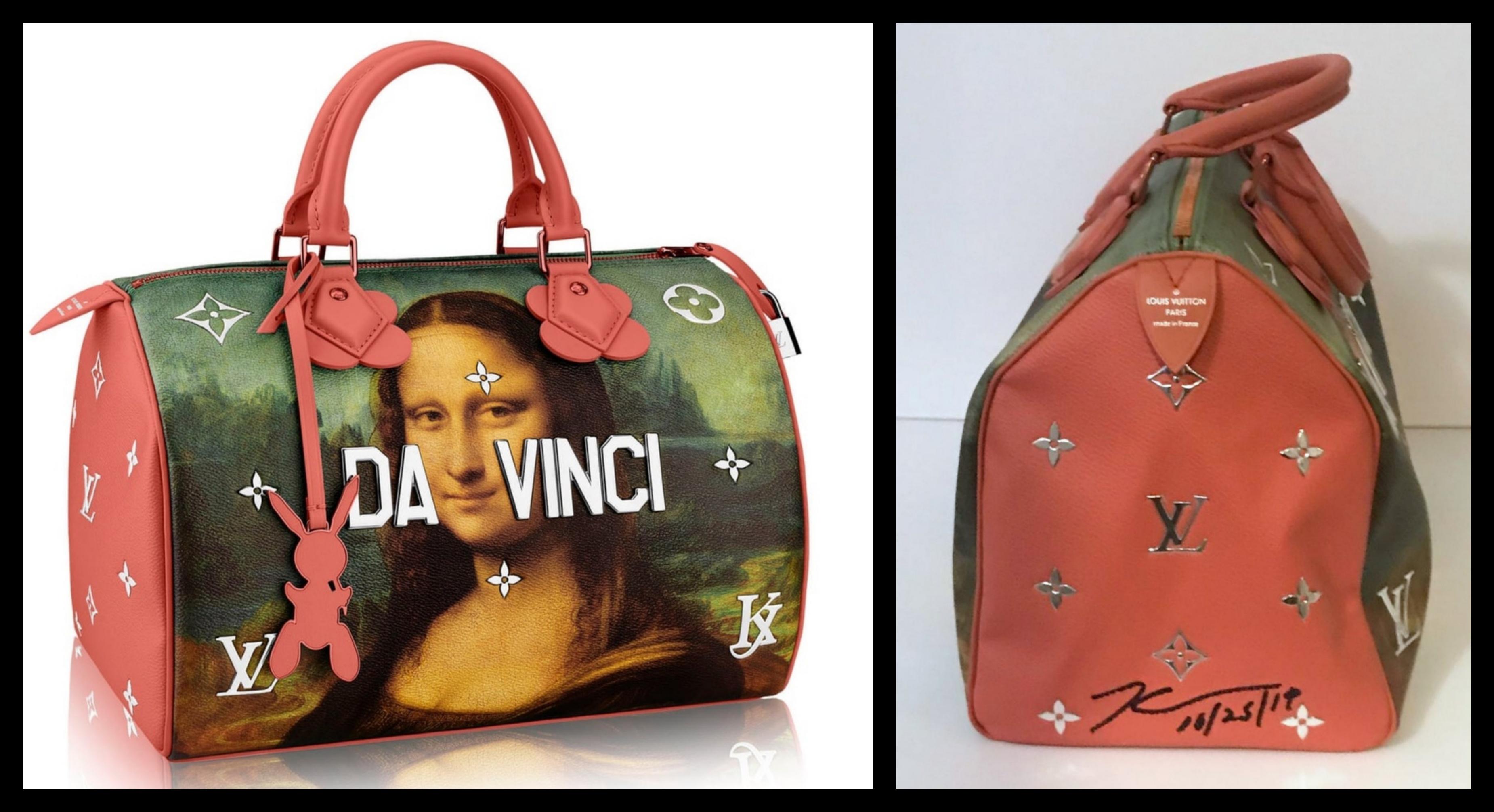 Jeff Koons
Louis Vuitton Da Vinci bag (signed and dated by Jeff Koons), 2017
Limited Edition print with mixed media accessories and embellishments on LVMH handbag. Uniquely hand signed by Jeff Koons  - the regular editions of this bag are not hand