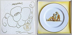 Jeff Koons - Dessin de fleurs original signé et inscrit et assiette en édition limitée 