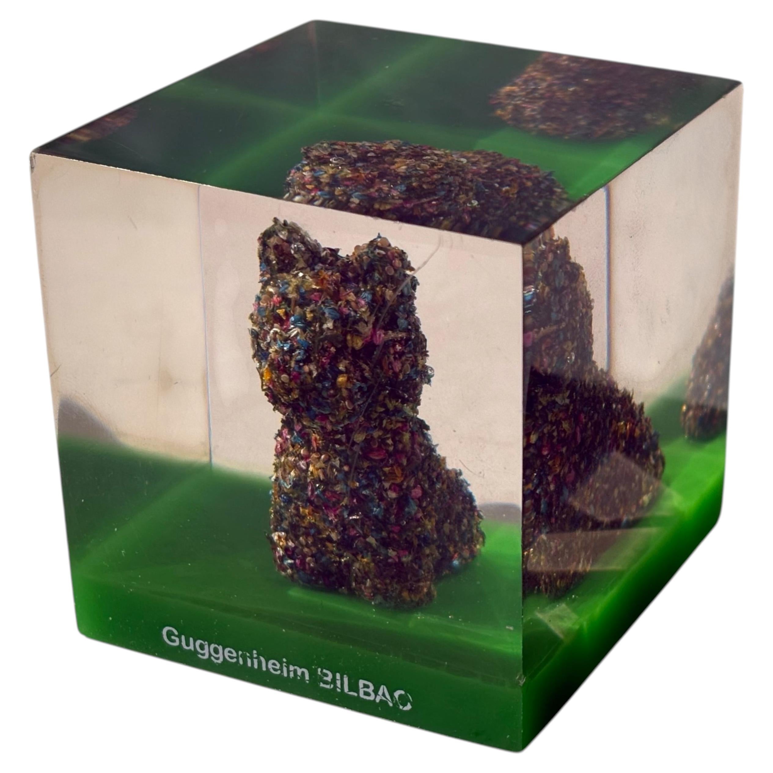 Jeff Koons resin paperweight/sculpture for Guggenheim Bilbao "Flower Puppy"Cube For Sale