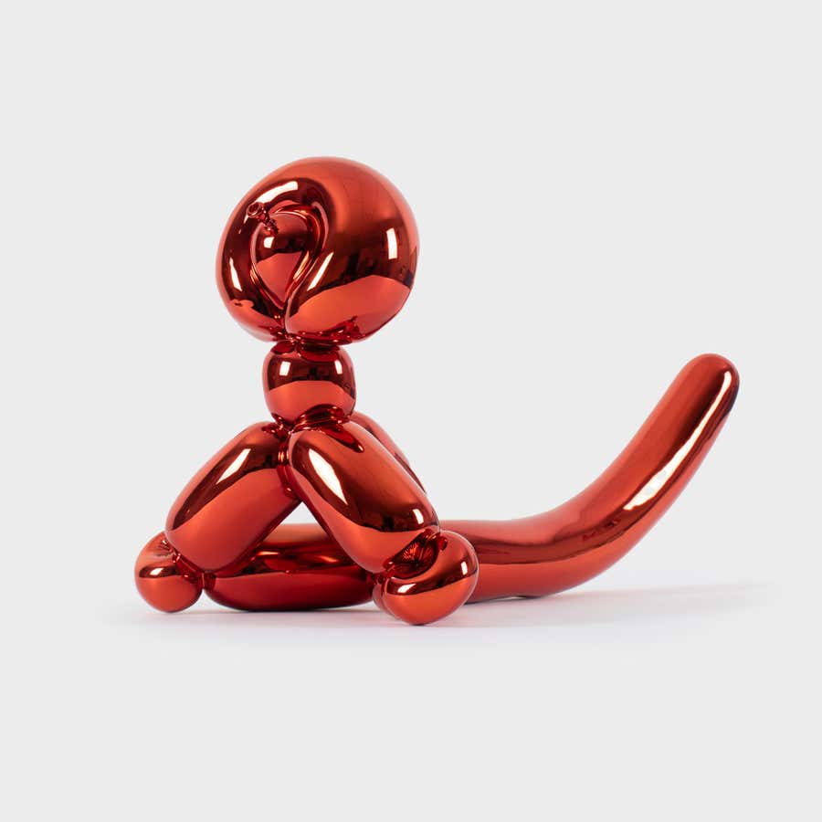Orange Balloon Monkey Sculpture, Porcelain, Pop Art, Signed Edition