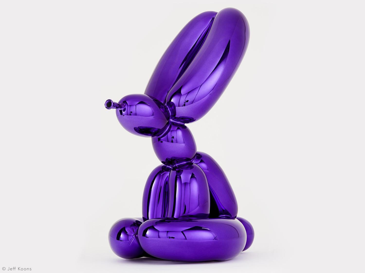 Purple Balloon Rabbit Sculpture, Limoges Porcelain, Signed, 2017