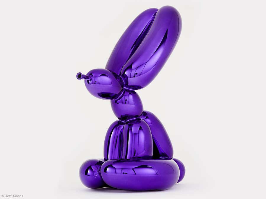 Purple Balloon Rabbit Sculpture, Limoges Porcelain, Signed, 2017