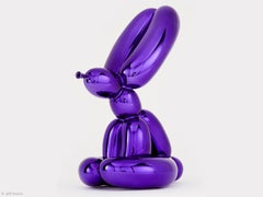 Purple Balloon Rabbit Sculpture, Limoges Porcelain, Signed, 2017