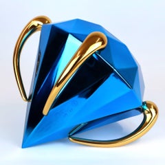 Diamond (Blue) Sculpture, Limoges Porcelain, Signed Edition of 599