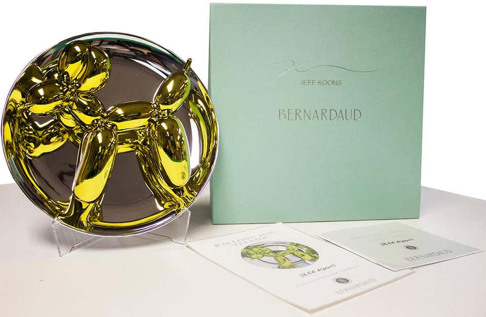 Jeff Koons- Balloon Dog (Yellow)- Gold Plate- Sculpture with Stand