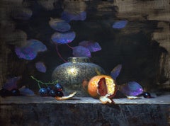 "Purple Brass and Citrus" Realist Still-Life Oil Painting on Canvas