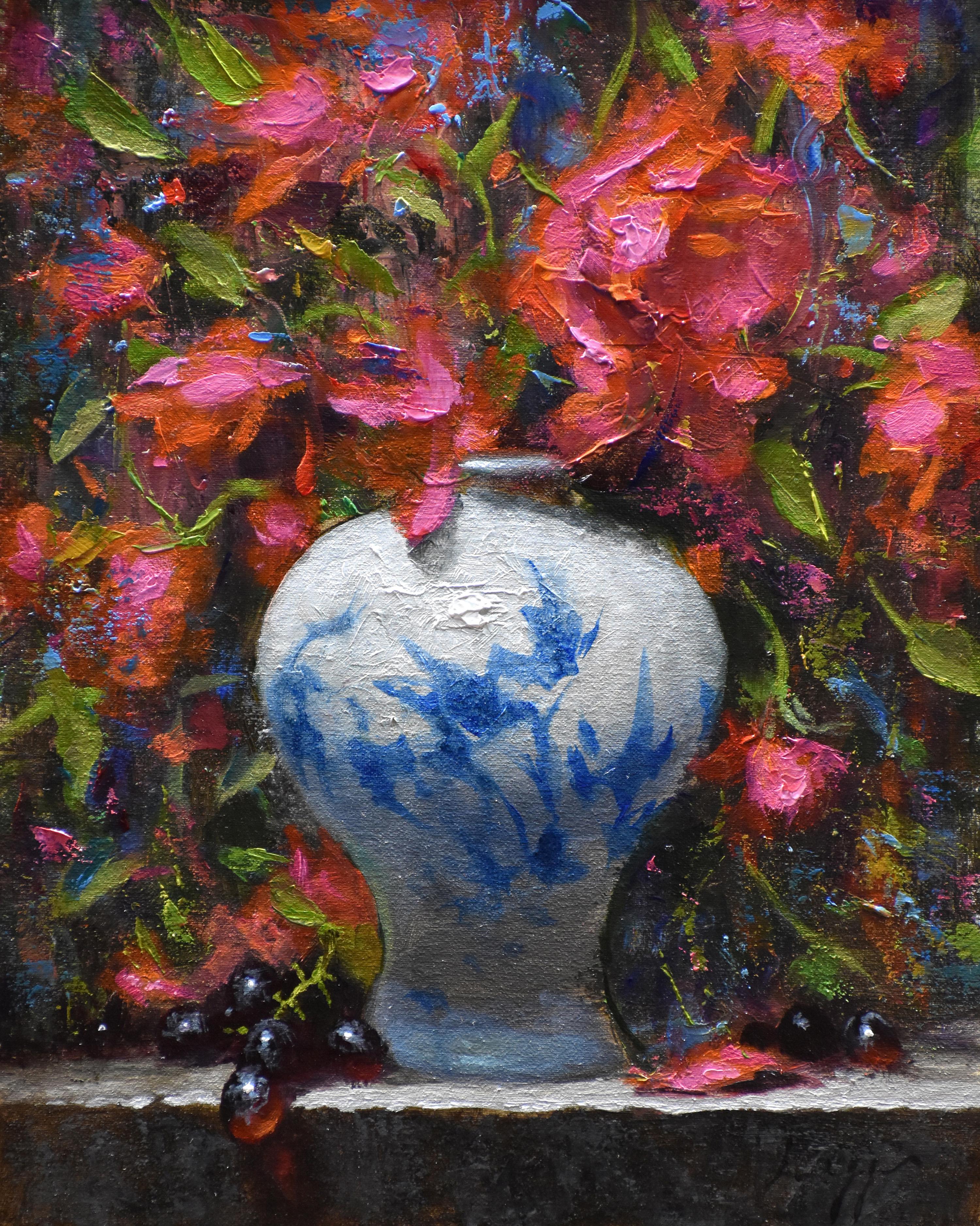 Jeff Legg Still-Life Painting - "Red Burst", Oil Painting