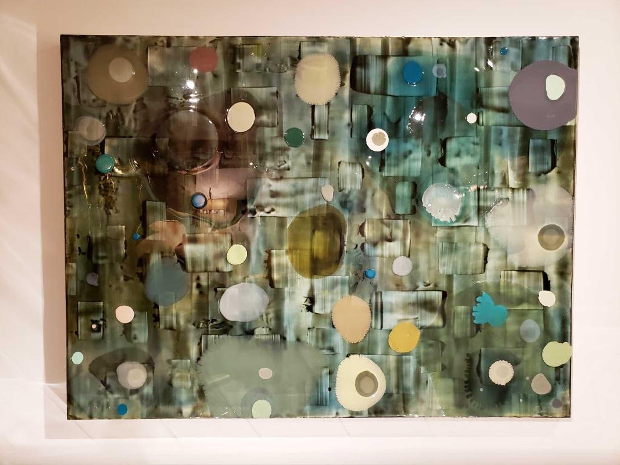 Contemporary Jeff Leonard Abstract Resin Panel in Aqua Greens and Blues For Sale