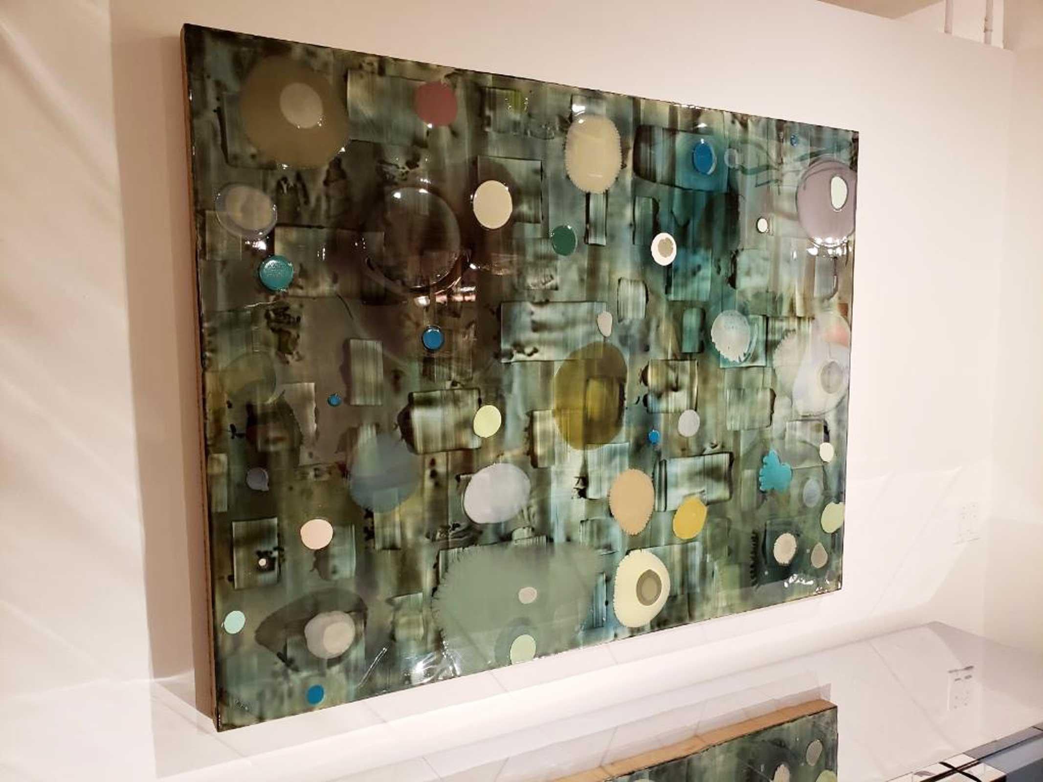 Jeff Leonard Abstract Resin Panel in Aqua Greens and Blues For Sale 1