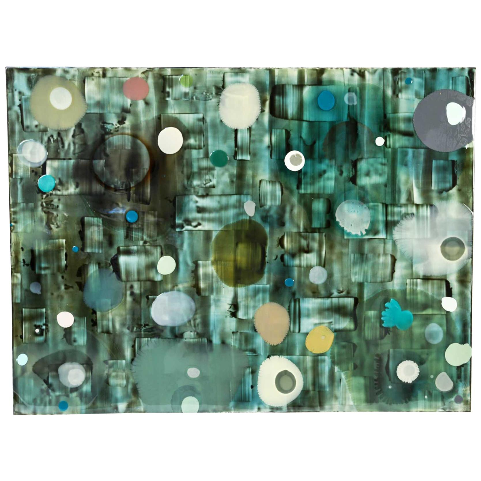 Jeff Leonard Abstract Resin Panel in Aqua Greens and Blues