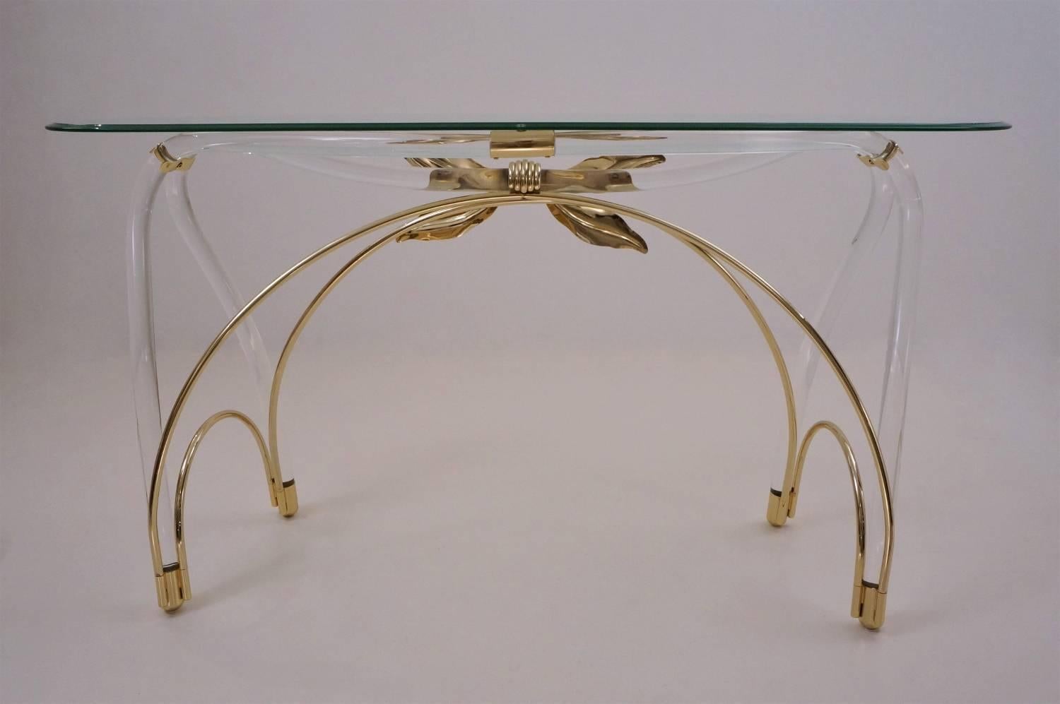 Jeff Messerschmidt Console Table, Lucite, Gold-Plated Gilt and Glass, 1970s, USA For Sale 3