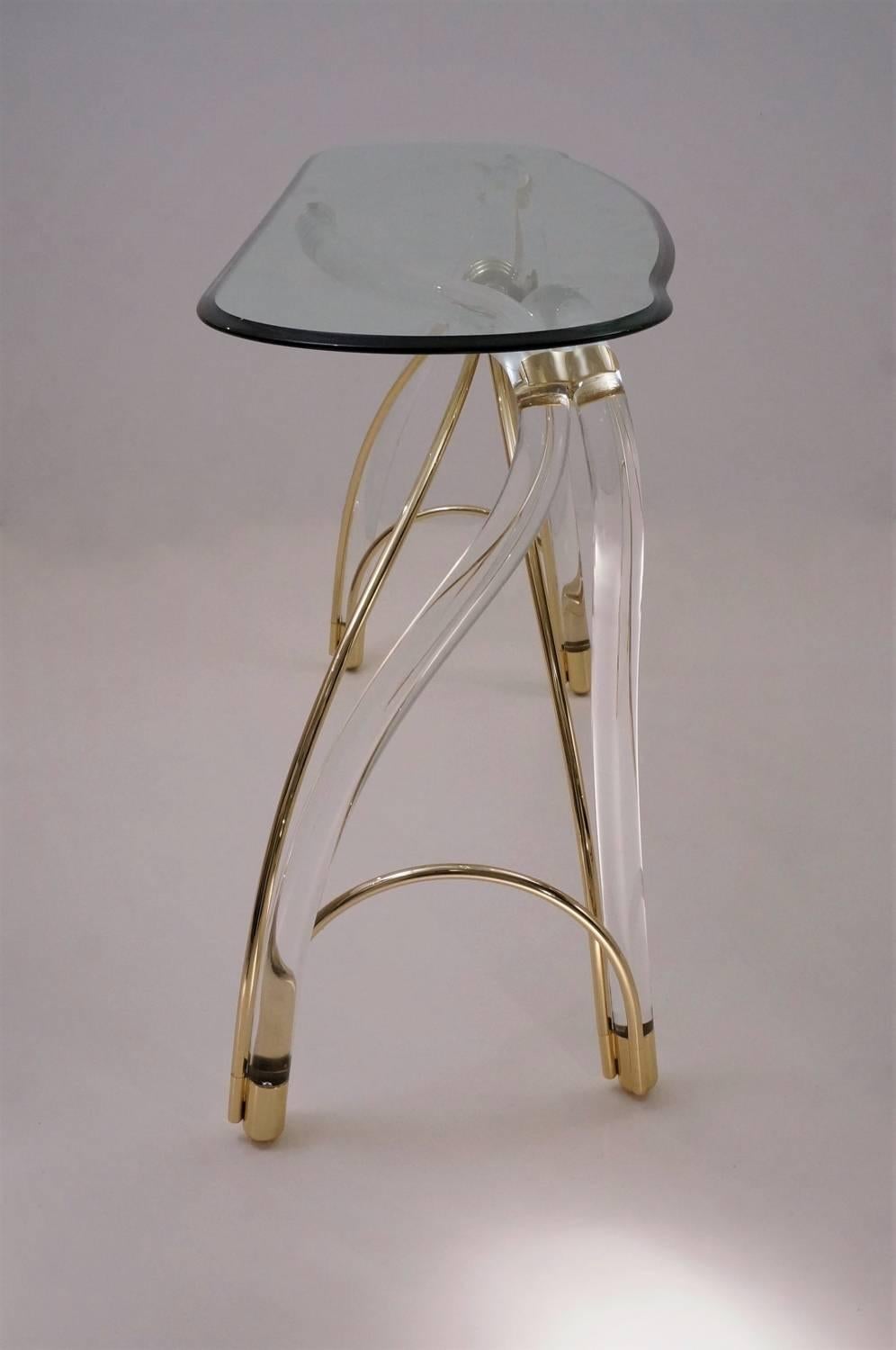 Jeff Messerschmidt Console Table, Lucite, Gold-Plated Gilt and Glass, 1970s, USA In Good Condition For Sale In London, GB