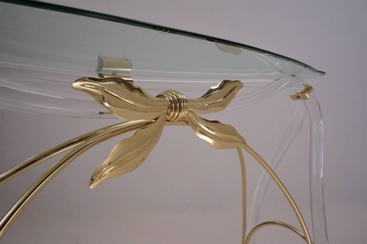 Late 20th Century Jeff Messerschmidt Console Table, Lucite, Gold-Plated Gilt and Glass, 1970s, USA For Sale