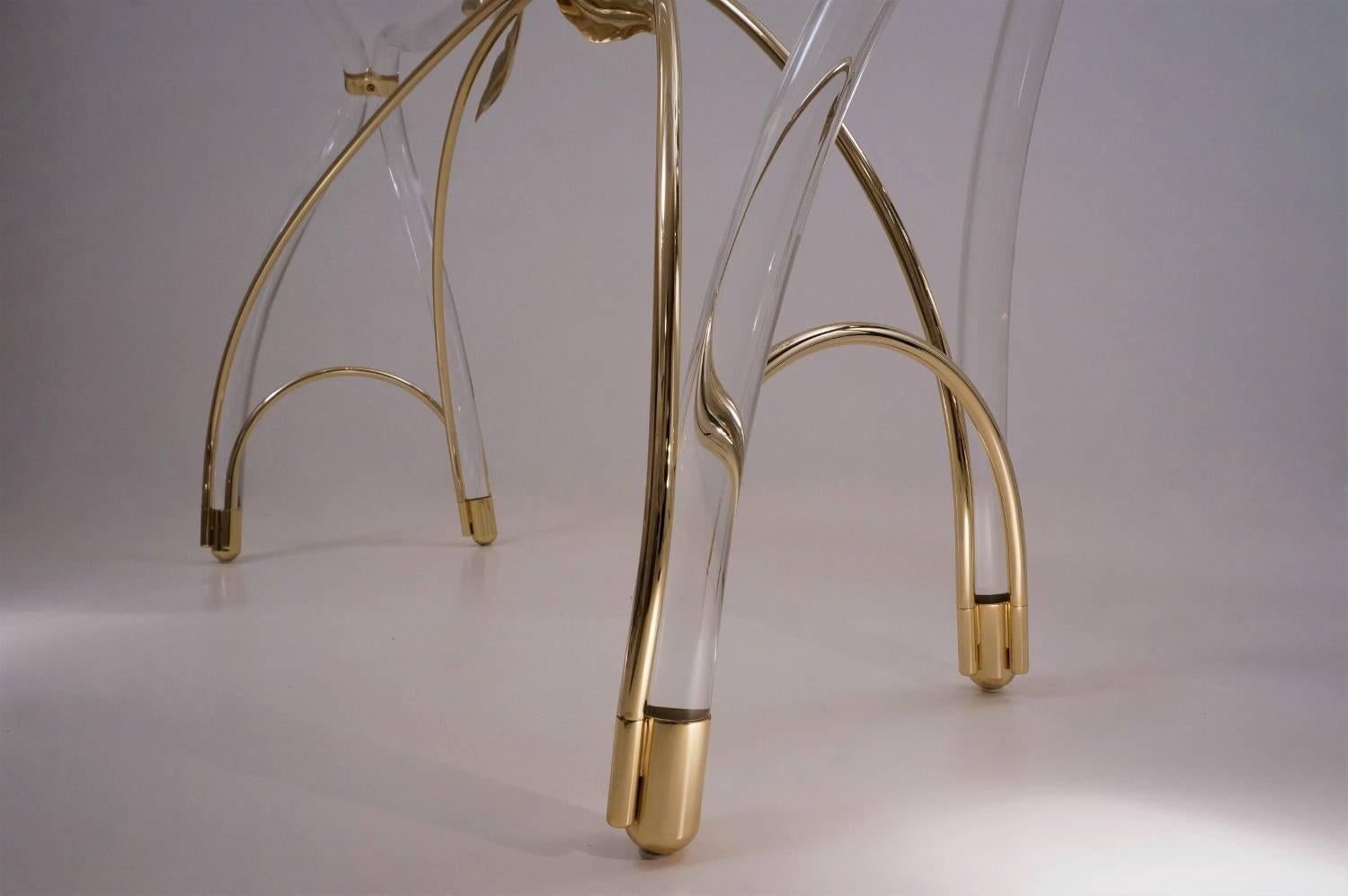 Jeff Messerschmidt Console Table, Lucite, Gold-Plated Gilt and Glass, 1970s, USA For Sale 1