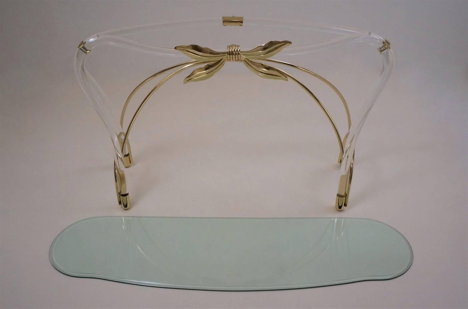 Jeff Messerschmidt Console Table, Lucite, Gold-Plated Gilt and Glass, 1970s, USA For Sale 5
