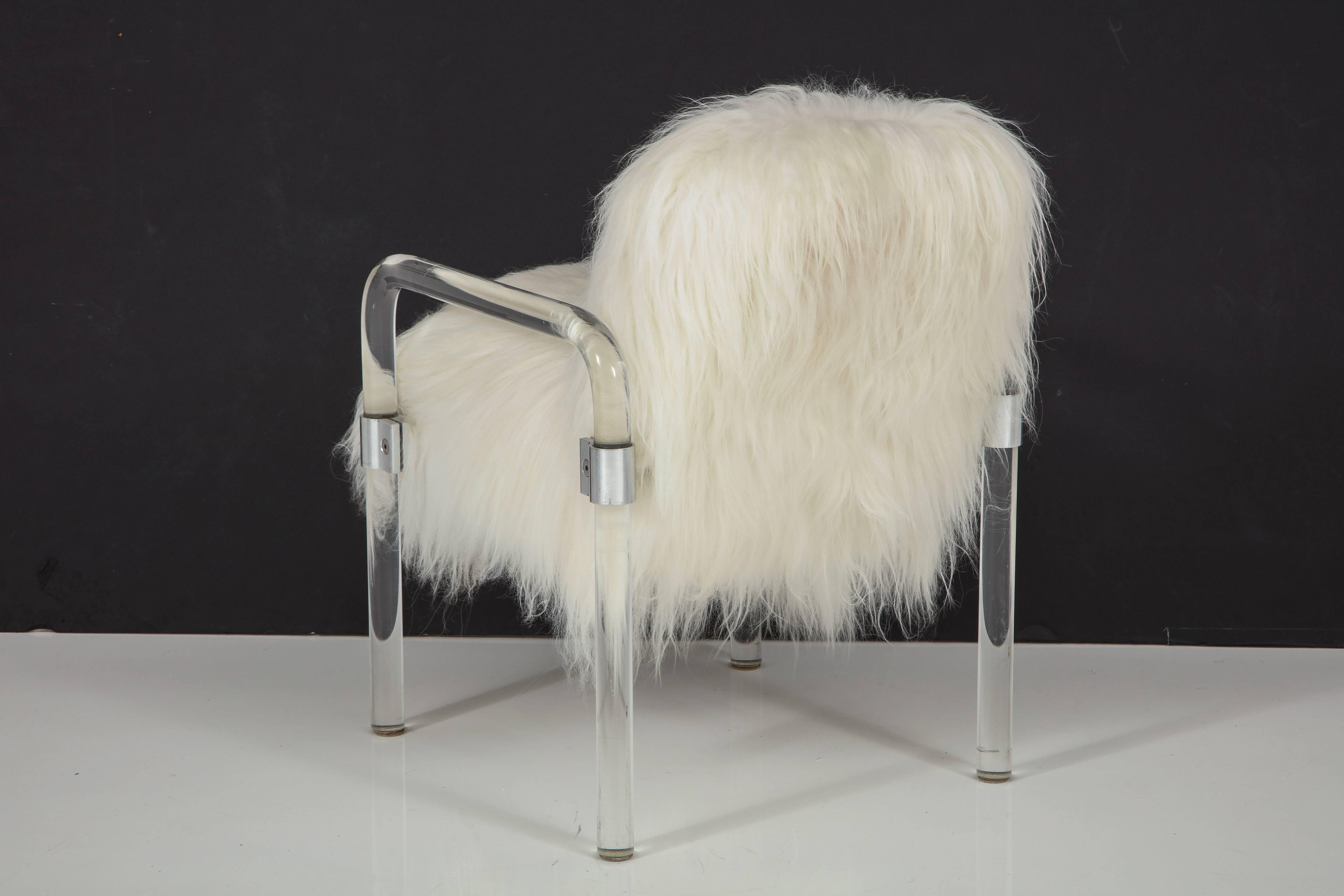 American Jeff Messerschmidt Lucite, Arctic Sheepskin Armchair