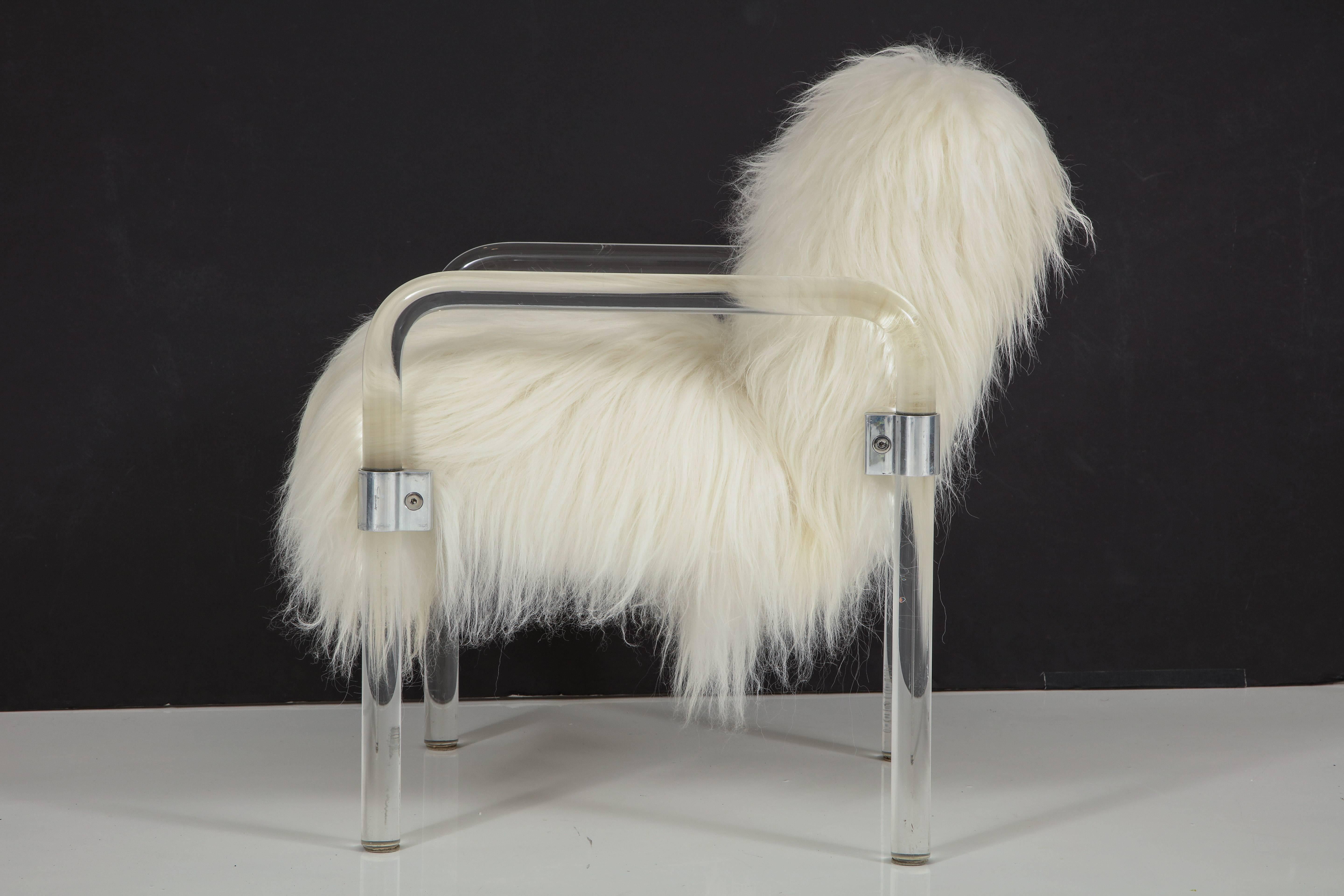 Jeff Messerschmidt Lucite, Arctic Sheepskin Armchair In Excellent Condition In New York, NY