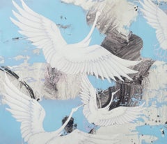 Paper Cranes_2022_Jeff Muhs_Oil on Canvas_Animals/Birds_Blue/White