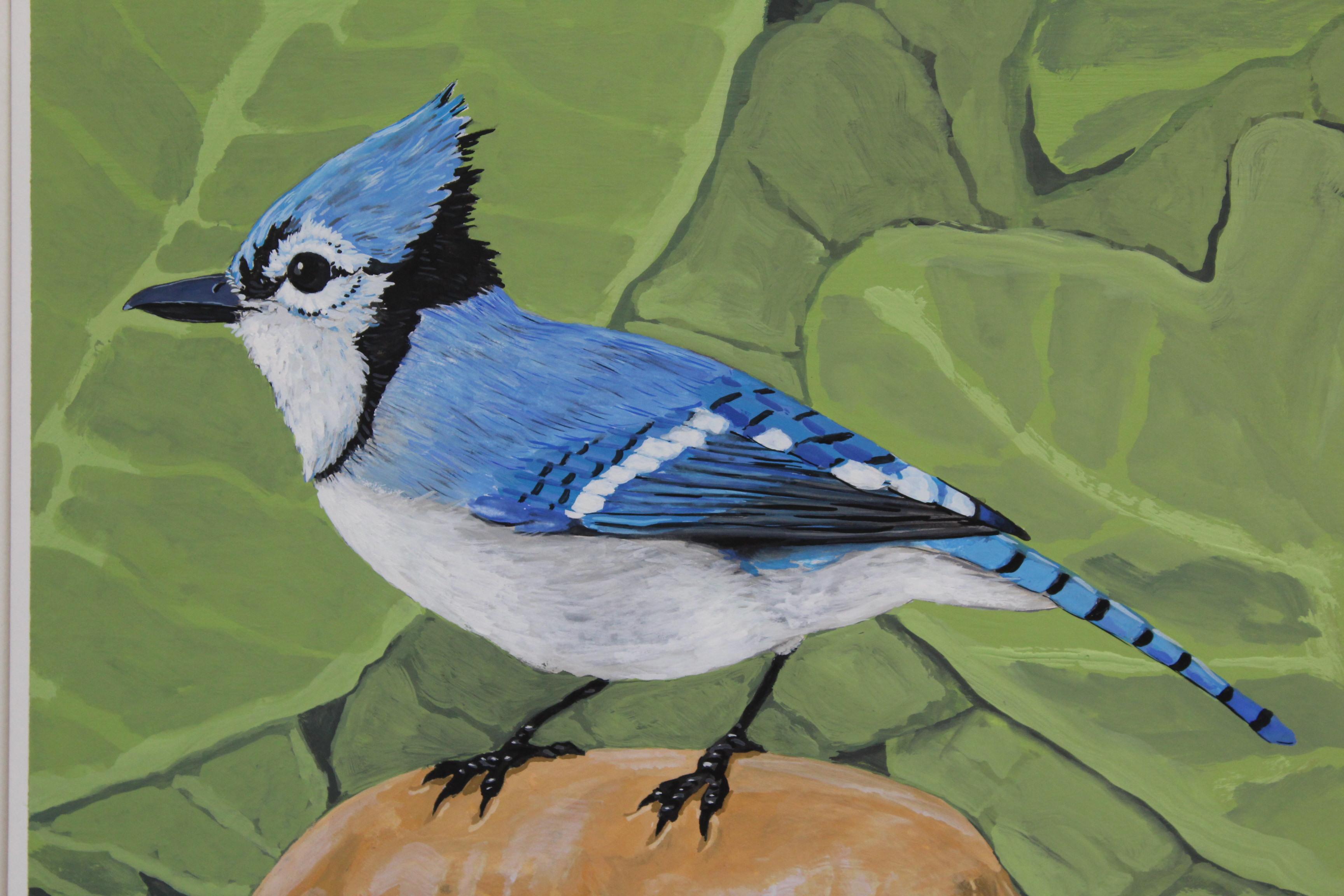 Blue Jay on a Popeyes Chicken Sandwich - Painting by Jeff Pastorek