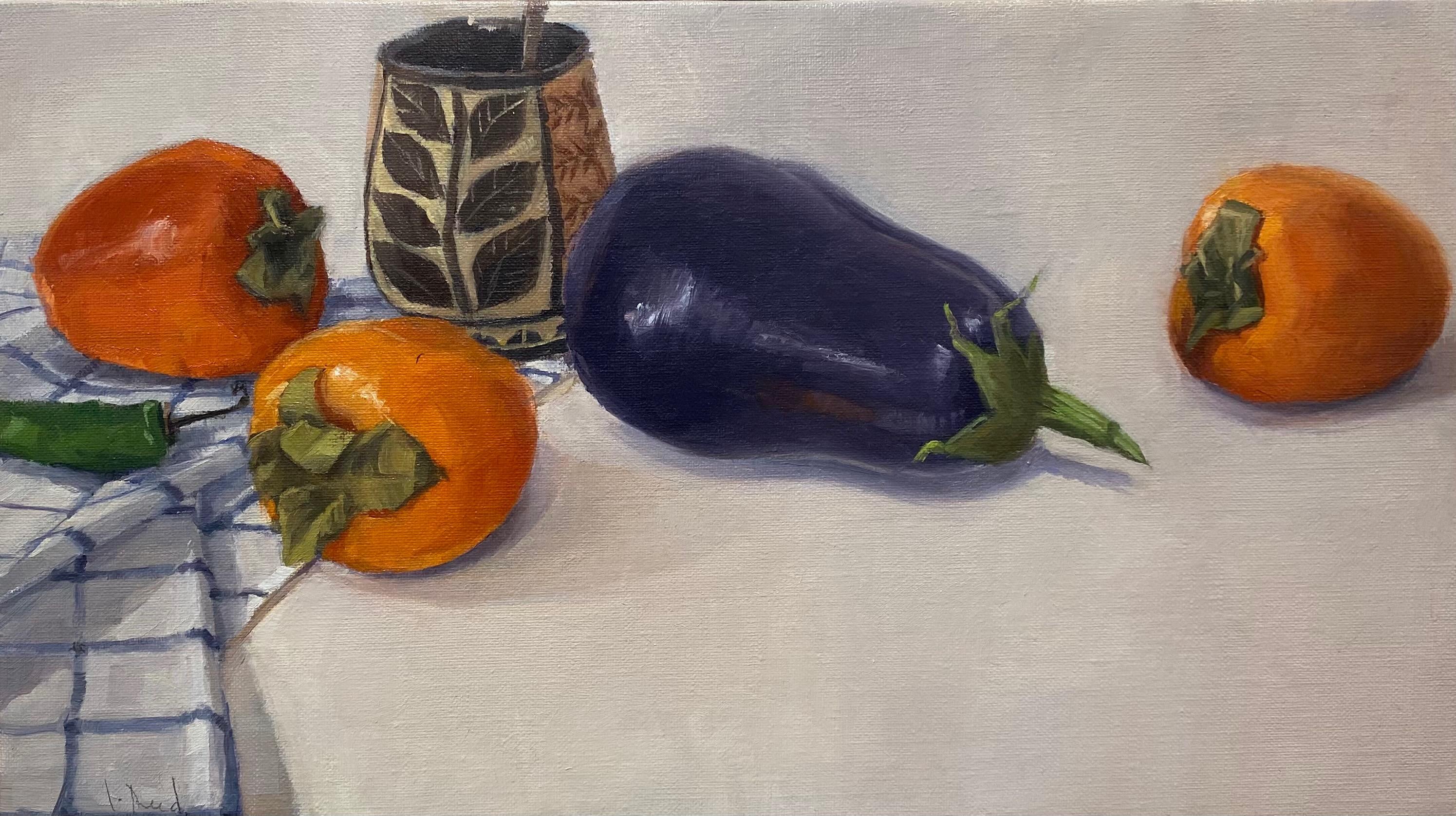 Jeff Reed Landscape Painting - Eggplant and Persimmons