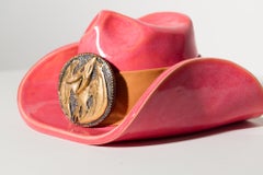 "Pink Ranger" Stoneware, Ceramic, Pink Cowboy Hat, Power Ranger Motif, Buckle
