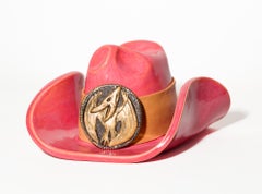 Gres "Pink Ranger", ceramica, cappello da cowboy rosa, motivo Power Ranger, fibbia
