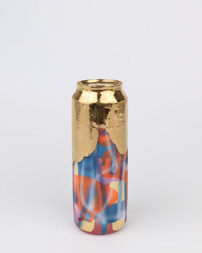 Beer Can 13 (ceramic and gold sculpture) - Sculpture by Jeff Schwarz