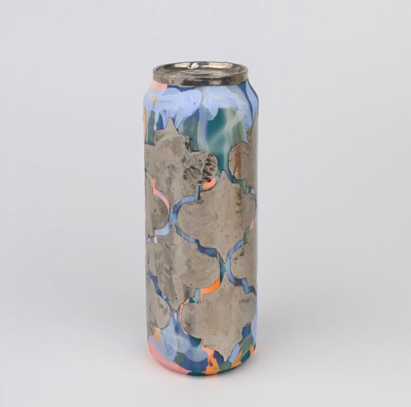 Beer Can 15 (ceramic and silver sculpture) - Sculpture by Jeff Schwarz