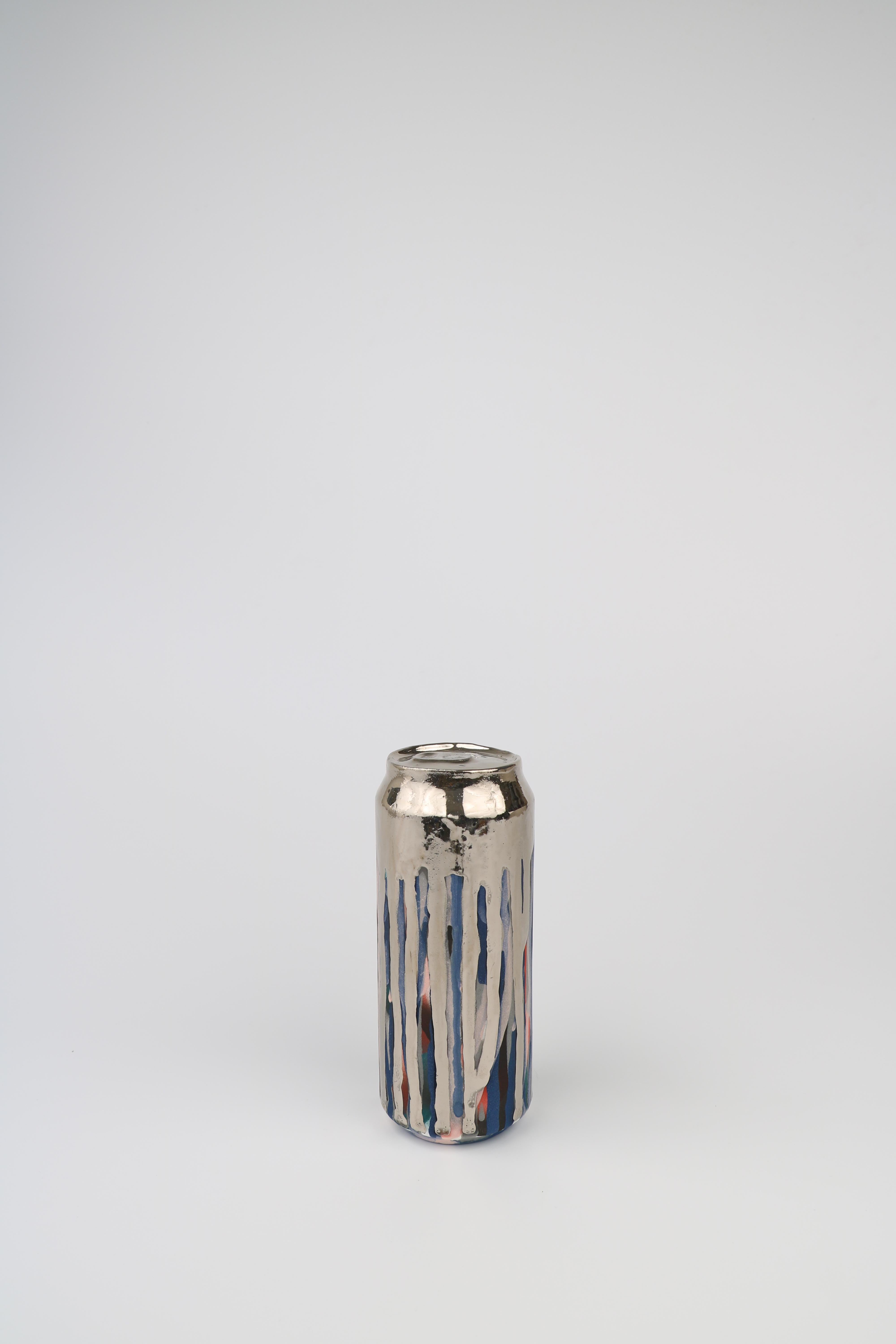 Beer Can 18 (ceramic and silver sculpture) - Sculpture by Jeff Schwarz