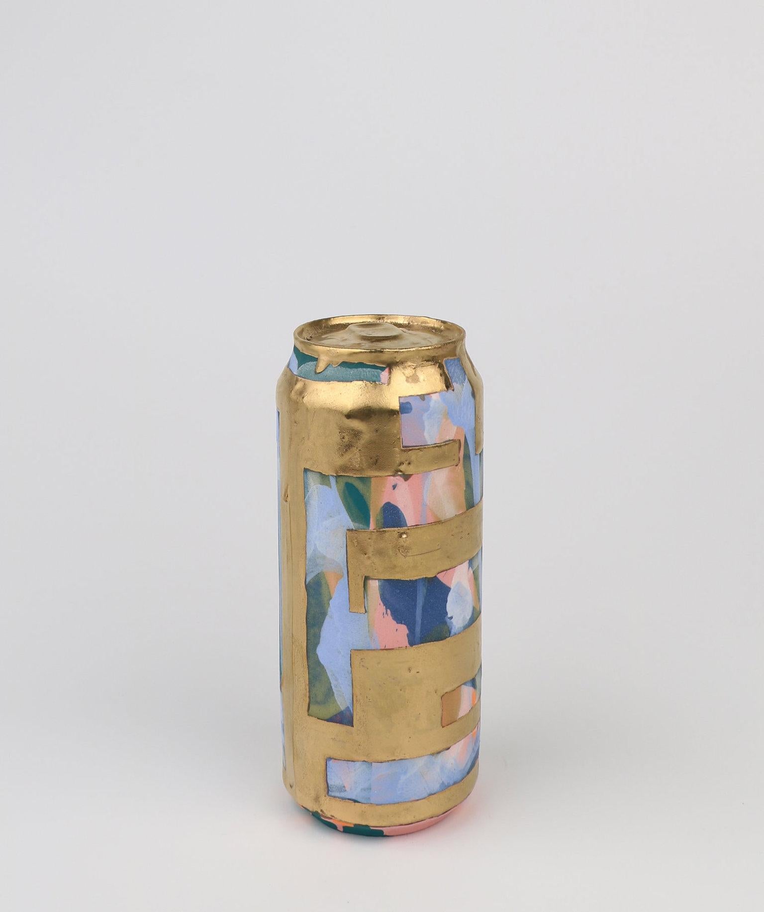 Beer Can 21 (ceramic and gold sculpture) - Sculpture by Jeff Schwarz