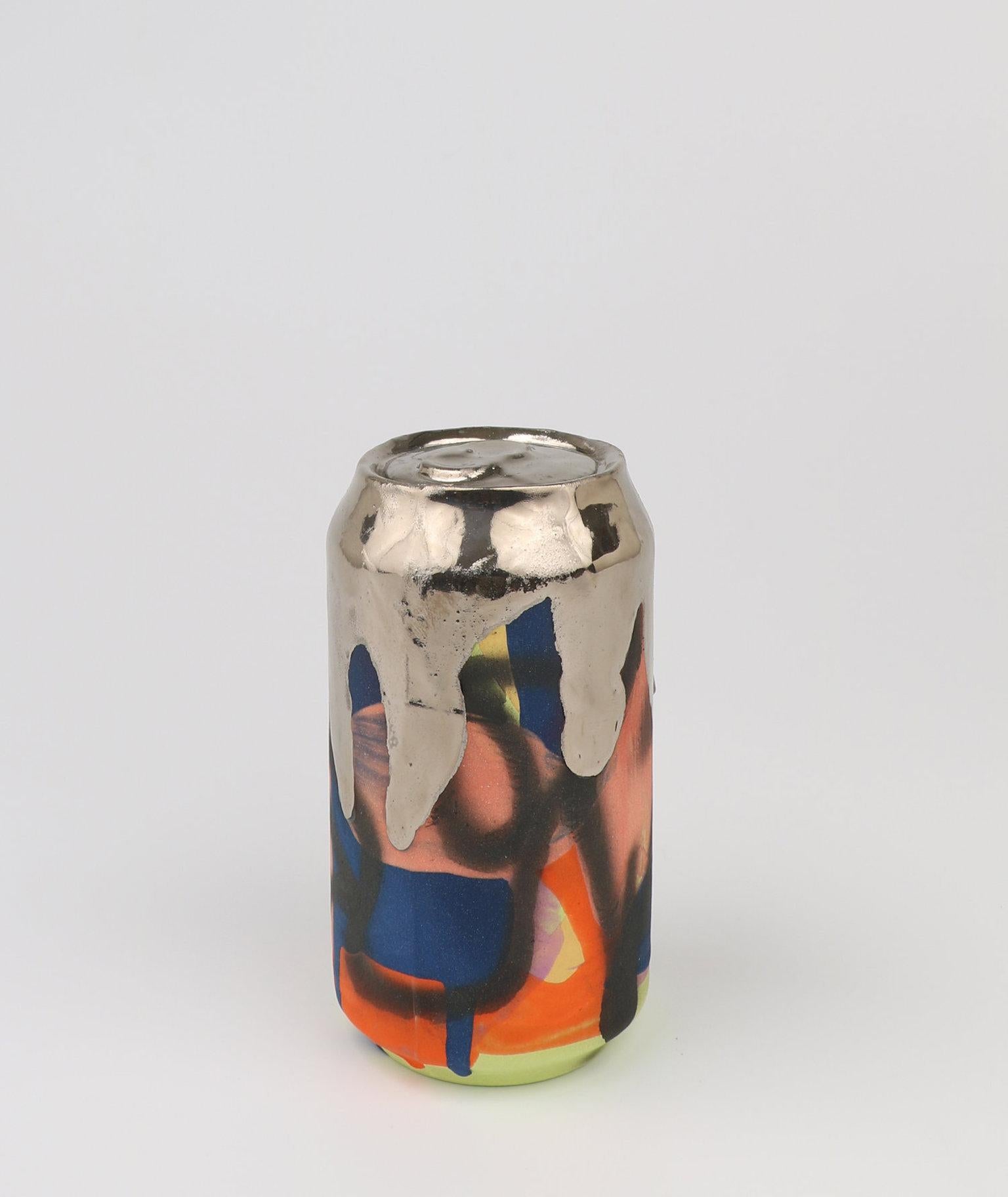 Jeff Schwarz Still-Life Sculpture - Beer Can 26 (ceramic and silver sculpture)