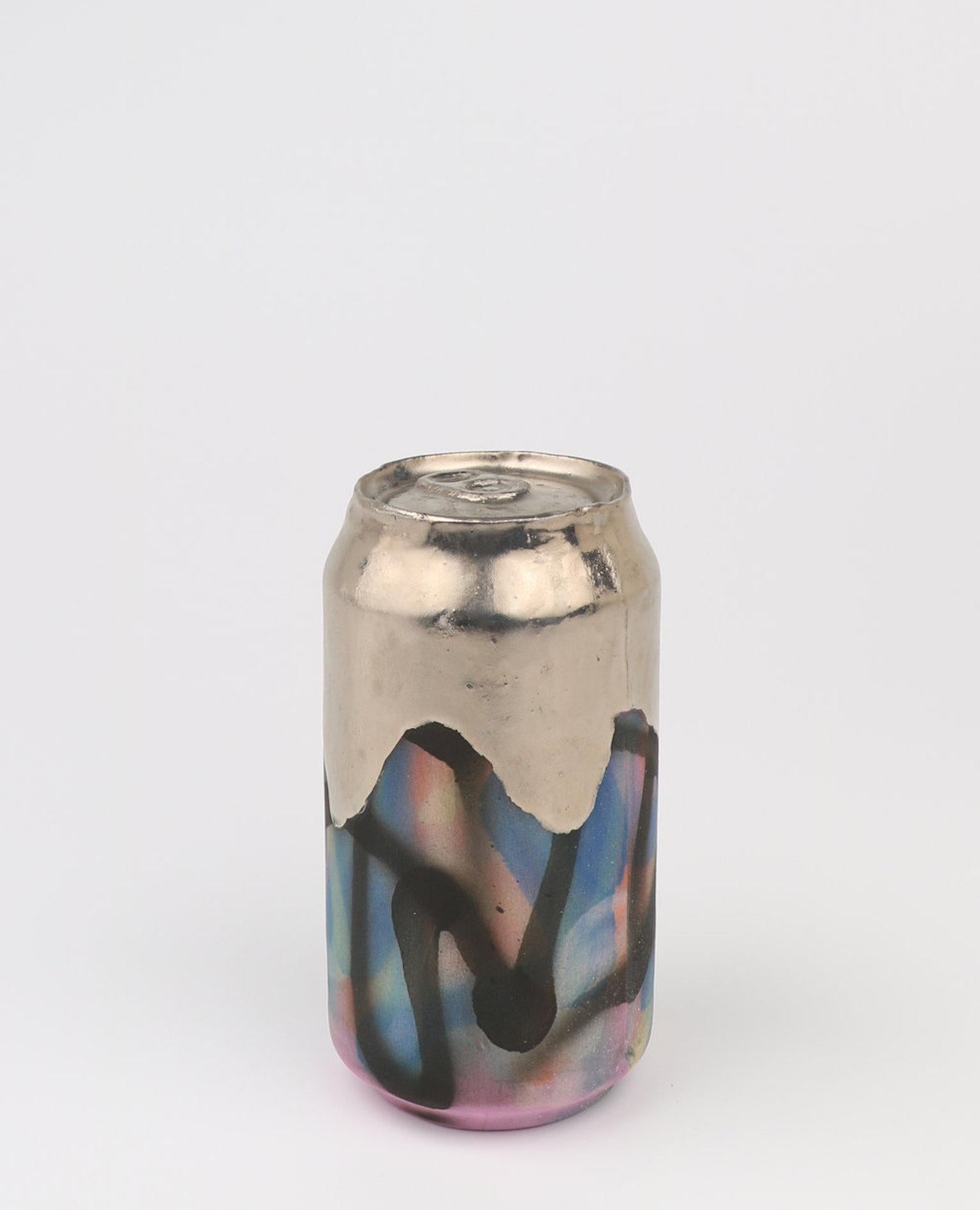 Beer Can 27 (ceramic and silver sculpture) - Sculpture by Jeff Schwarz