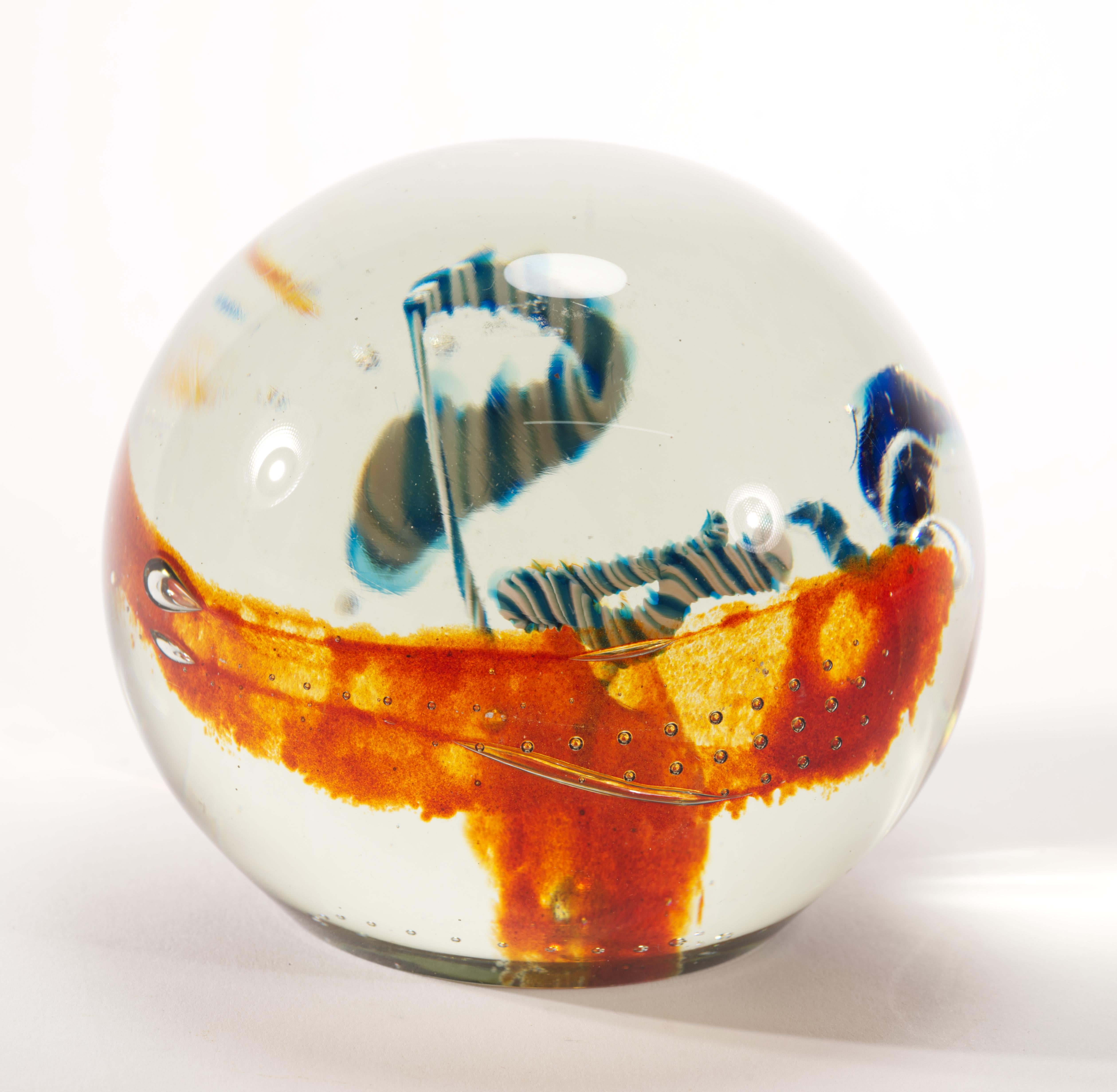 Hand-Crafted Jeff Seely Large Paperweight, American Studio Art Glass 1980s For Sale