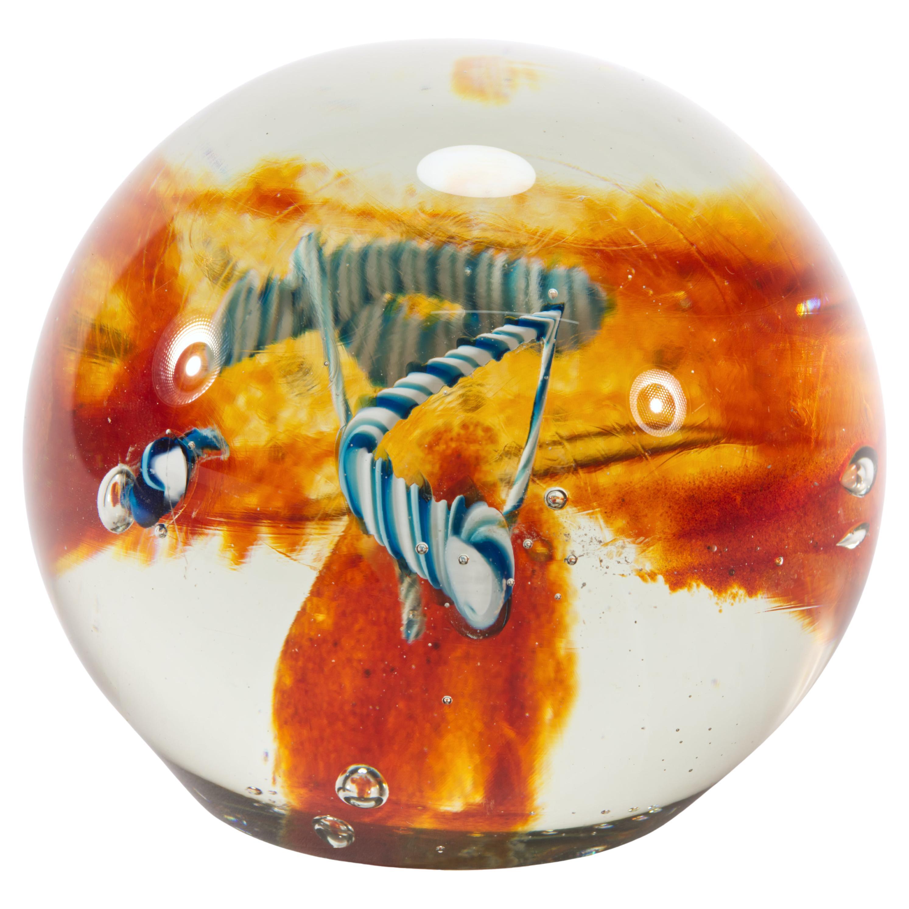 Grand presse-papier de Jeff Seely, verre d'art de studio américain, années 1980